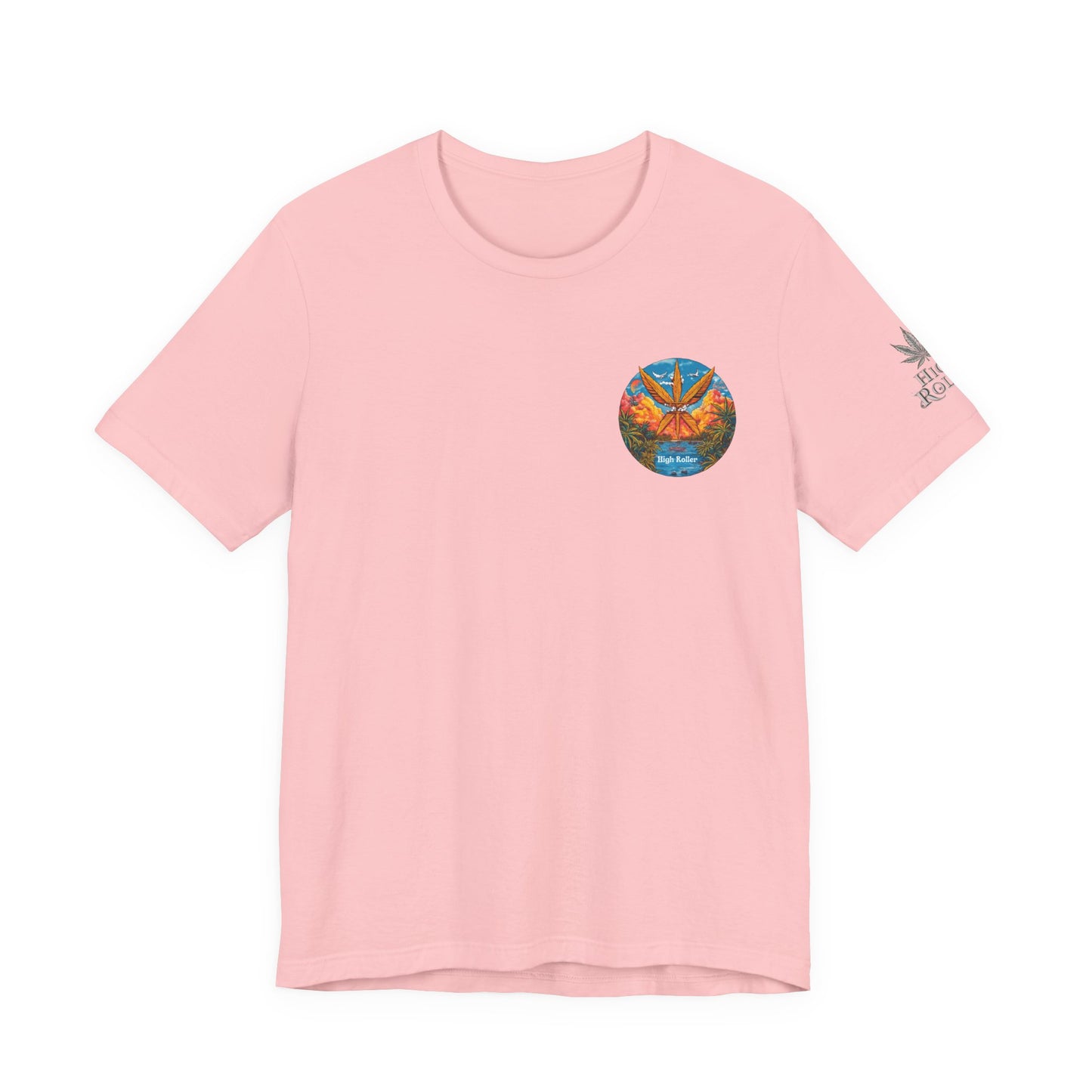 Cannabis Paradise Circle Tee - Tropical Sunset Art Design | High Roller