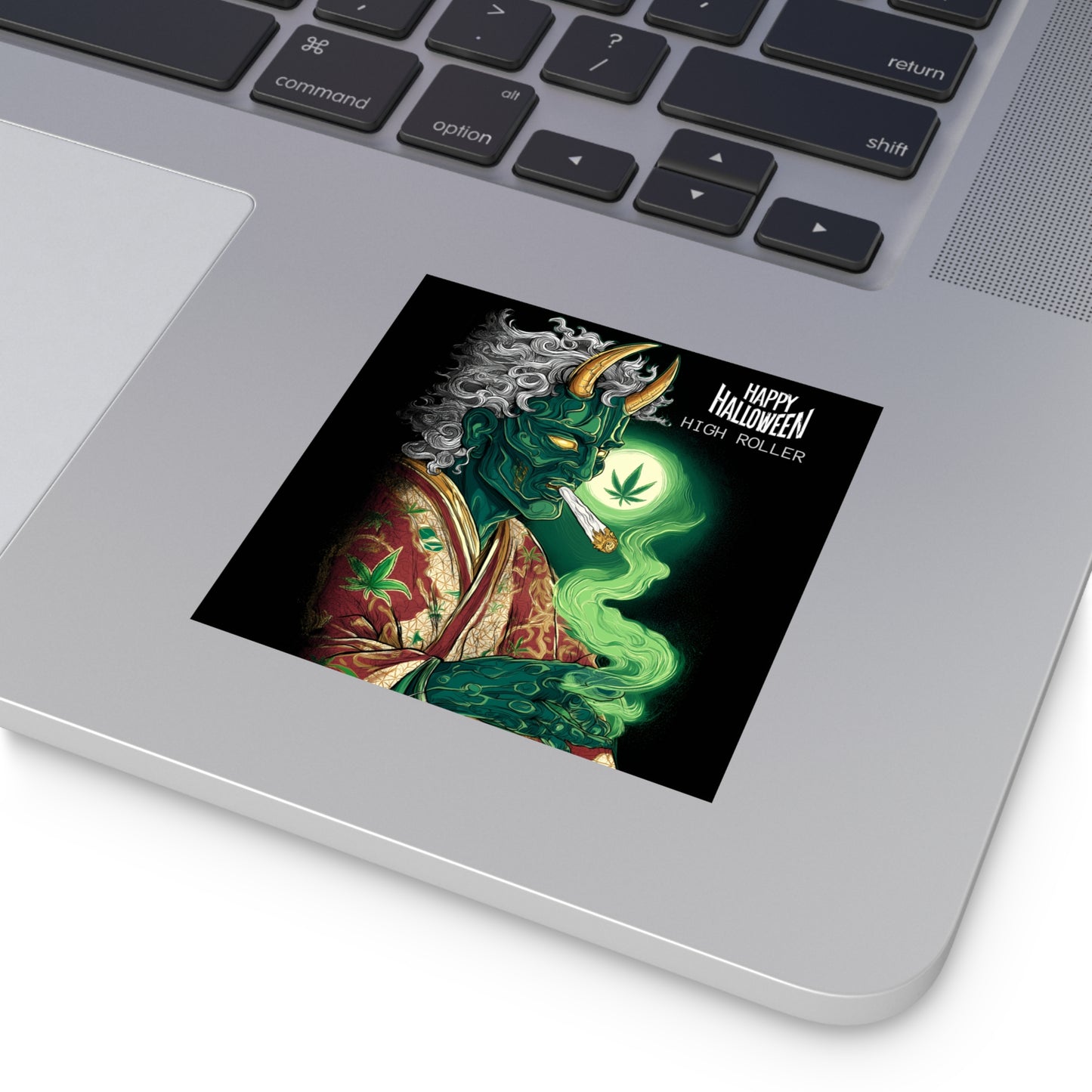 Emerald Oni Cannabis Emperor Halloween Sticker - Premium Japanese Demon HIGH ROLLER 420 Vinyl Decal