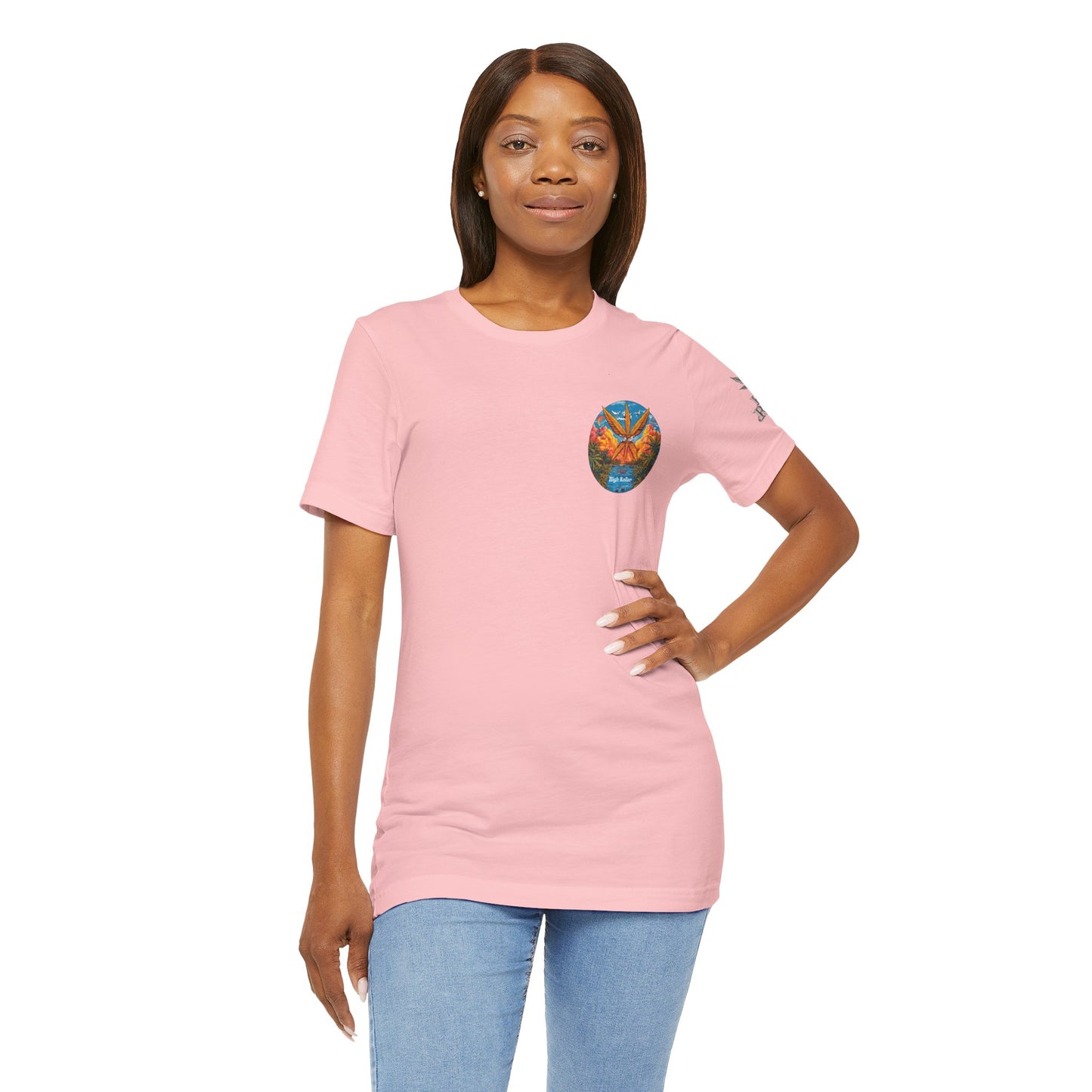 Cannabis Paradise Circle Tee - Tropical Sunset Art Design | High Roller