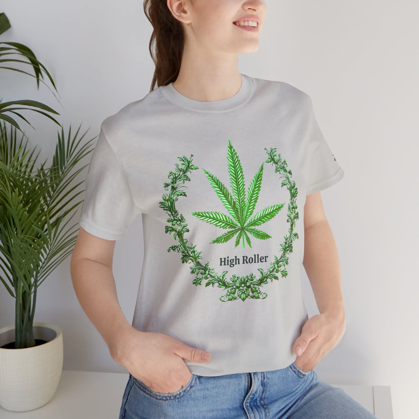 Cannabis Crest Wreath Tee - Botanical Elegance Art Design | High Roller