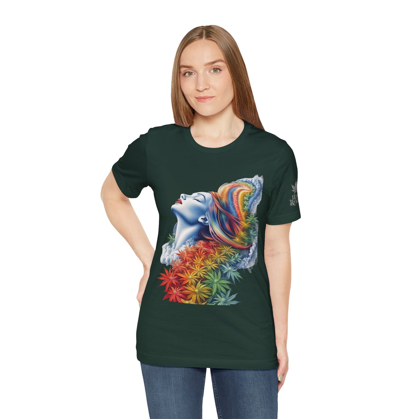 Rainbow Cannabis Goddess Tee - Ethereal Beauty Art Design | High Roller