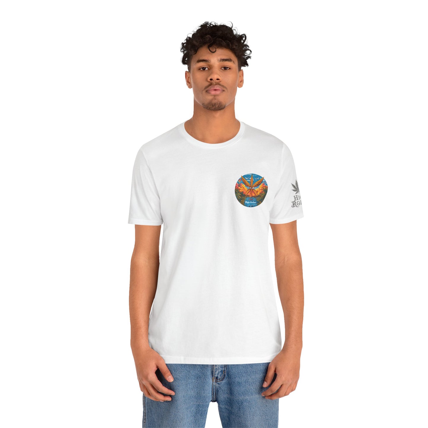 Cannabis Paradise Circle Tee - Tropical Sunset Art Design | High Roller