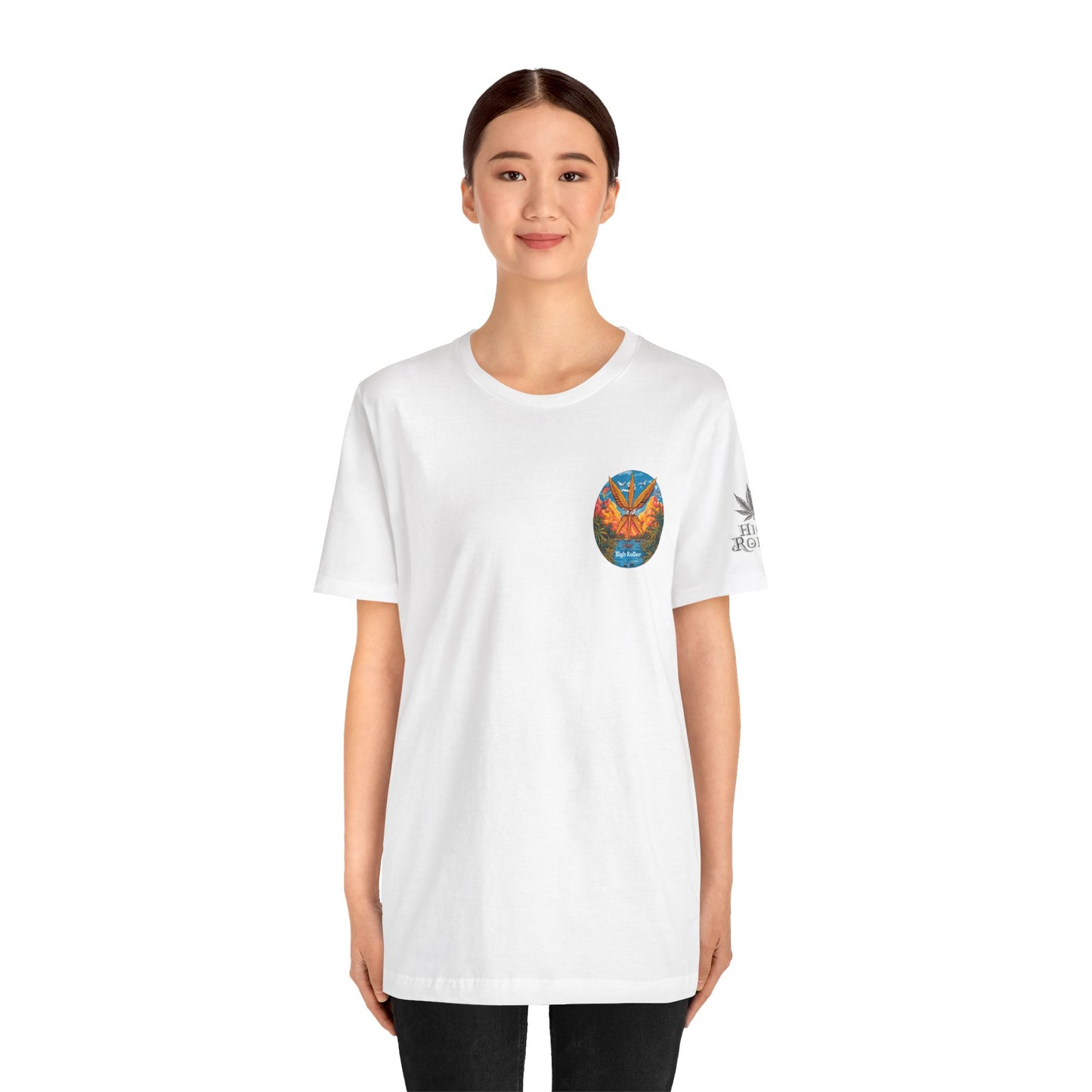 Cannabis Paradise Circle Tee - Tropical Sunset Art Design | High Roller