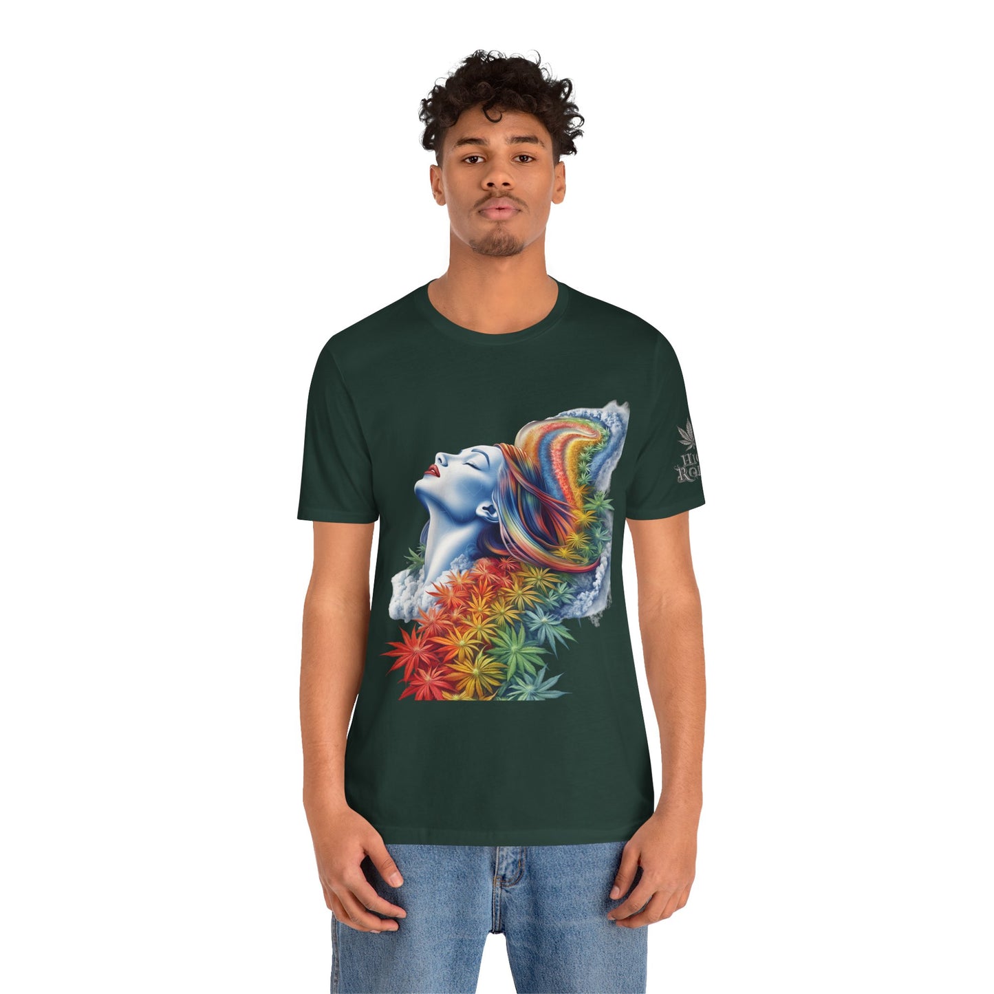 Rainbow Cannabis Goddess Tee - Ethereal Beauty Art Design | High Roller