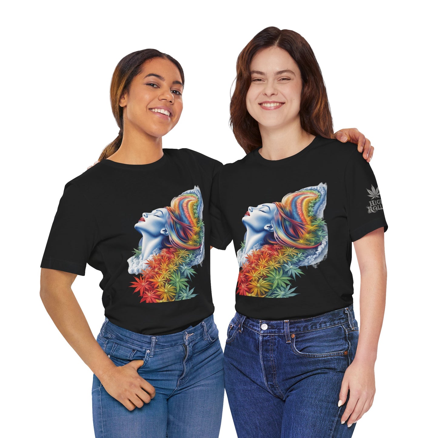 Rainbow Cannabis Goddess Tee - Ethereal Beauty Art Design | High Roller