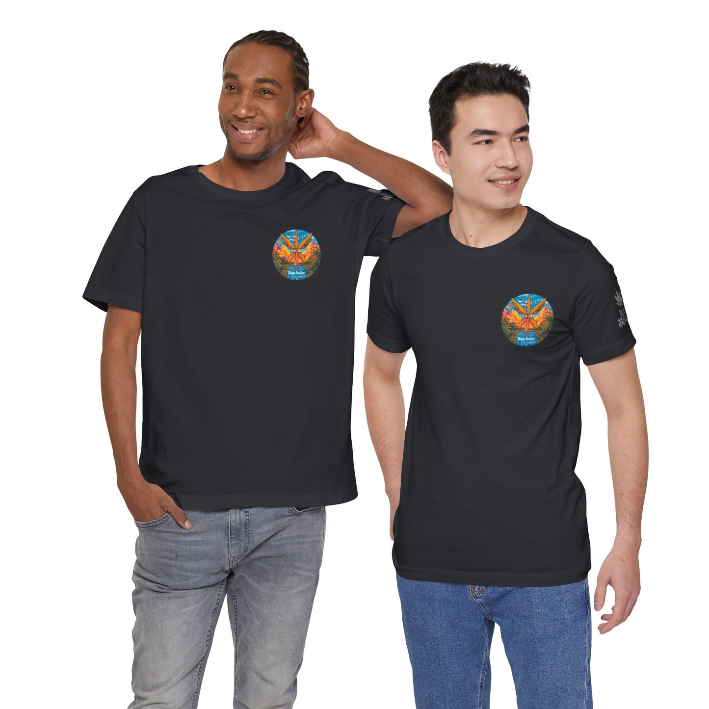 Cannabis Paradise Circle Tee - Tropical Sunset Art Design | High Roller