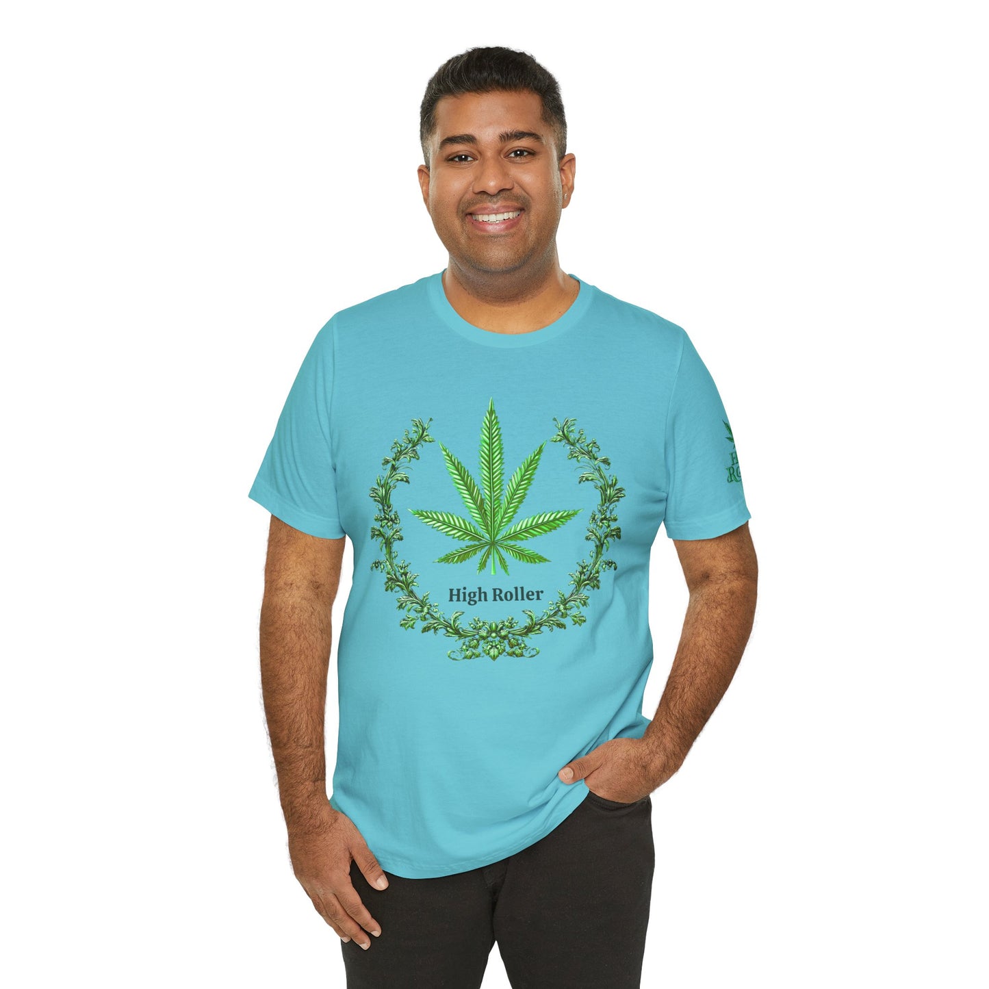 Cannabis Crest Wreath Tee - Botanical Elegance Art Design | High Roller