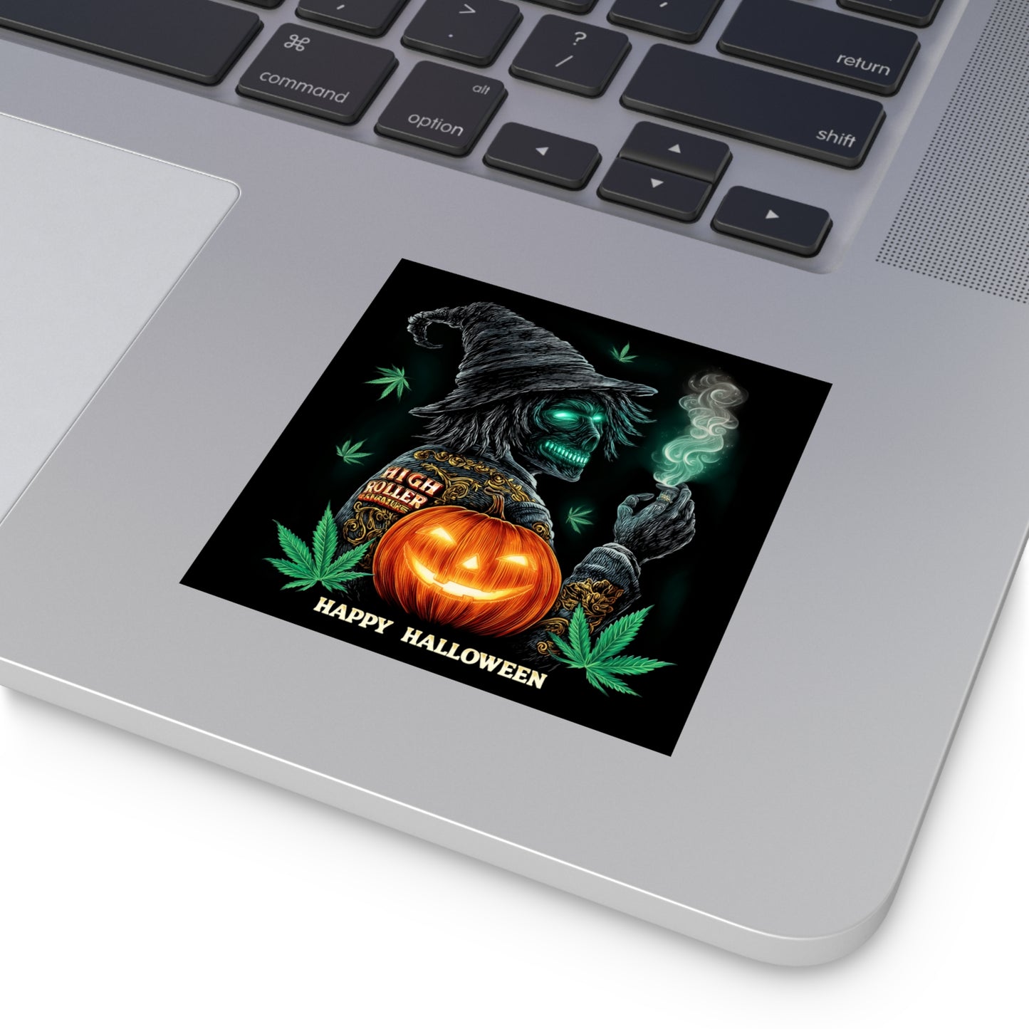 Skull Witch Cannabis Wizard Halloween Sticker - Premium Death Sorcerer HIGH ROLLER Jack O'Lantern 420 Vinyl Decal