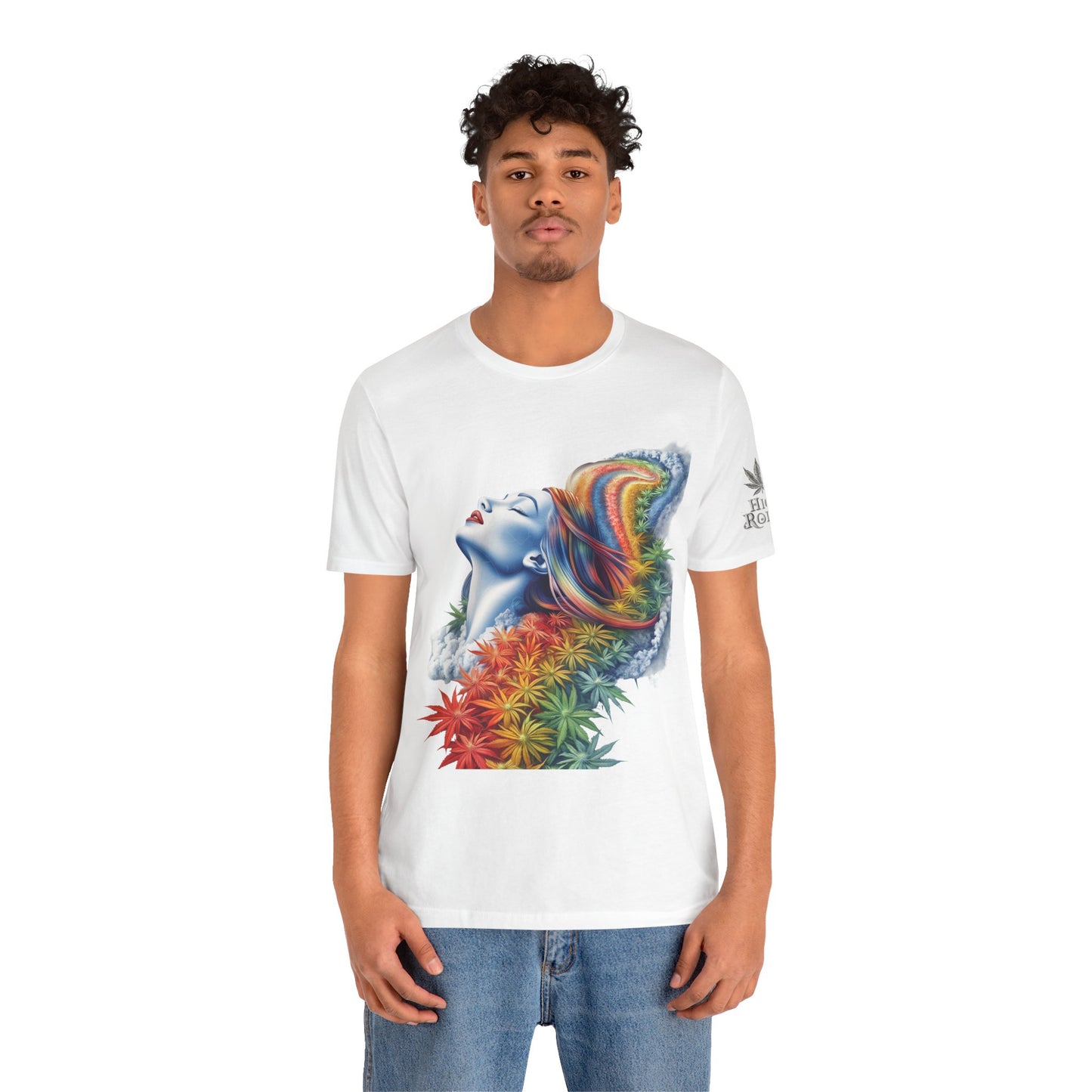Rainbow Cannabis Goddess Tee - Ethereal Beauty Art Design | High Roller