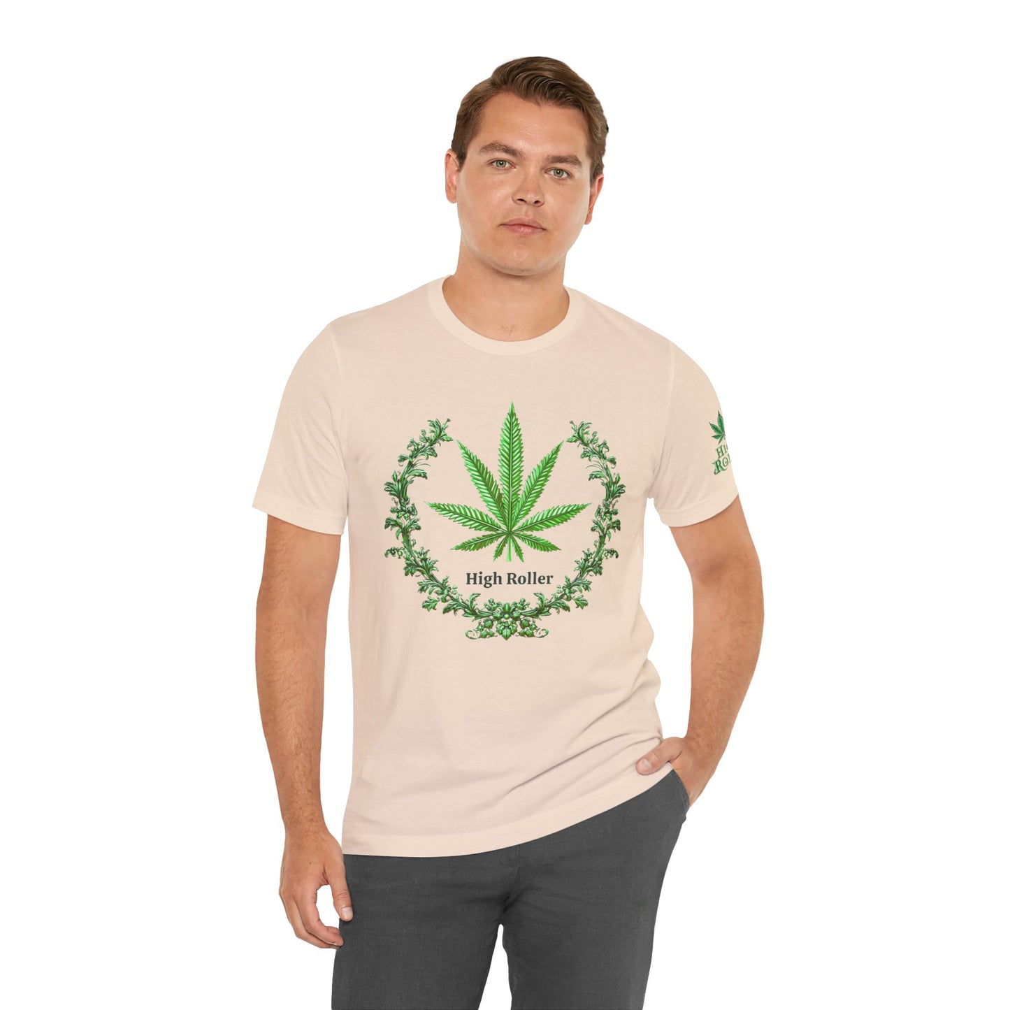 Cannabis Crest Wreath Tee - Botanical Elegance Art Design | High Roller