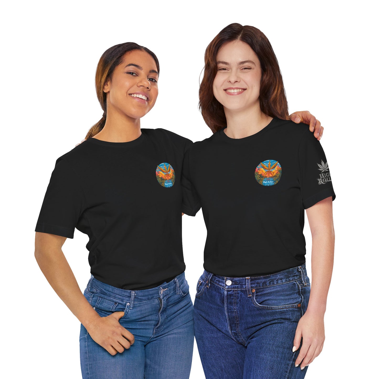 Cannabis Paradise Circle Tee - Tropical Sunset Art Design | High Roller