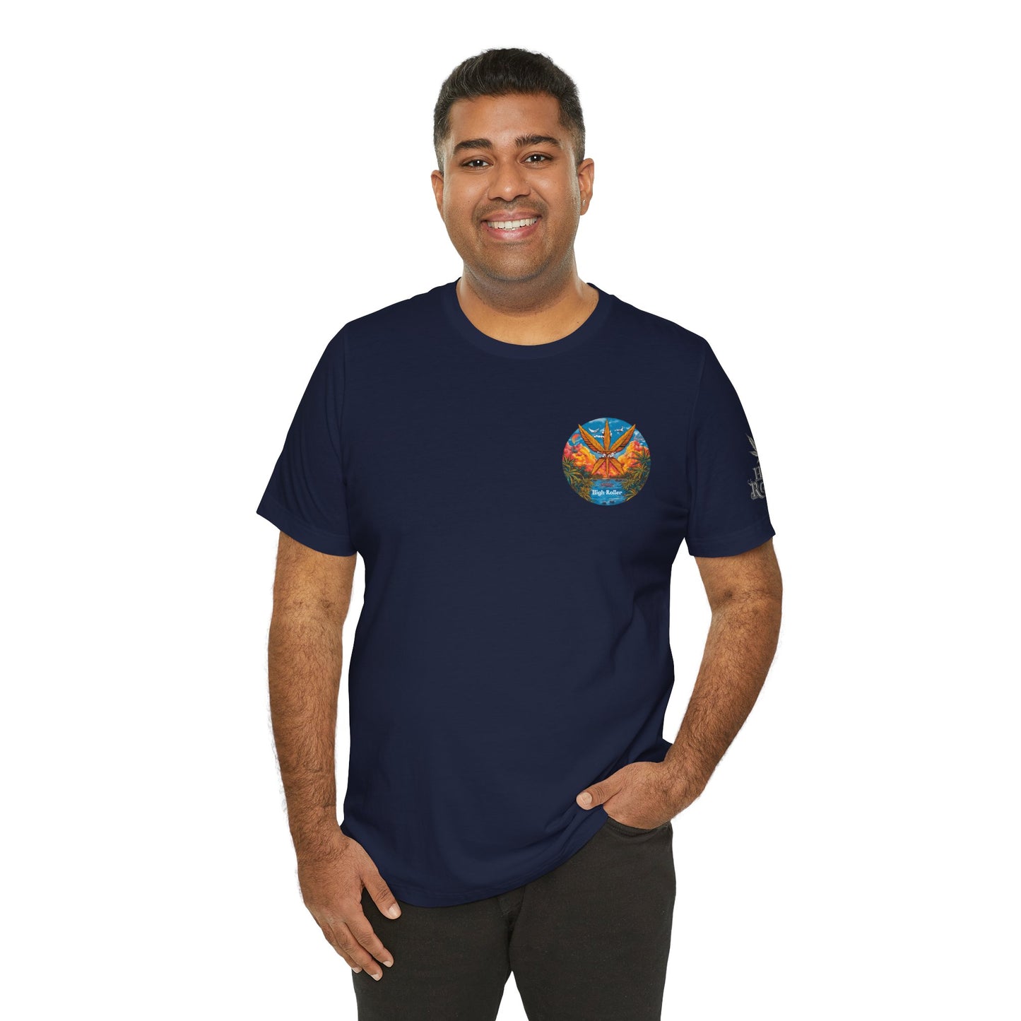 Cannabis Paradise Circle Tee - Tropical Sunset Art Design | High Roller
