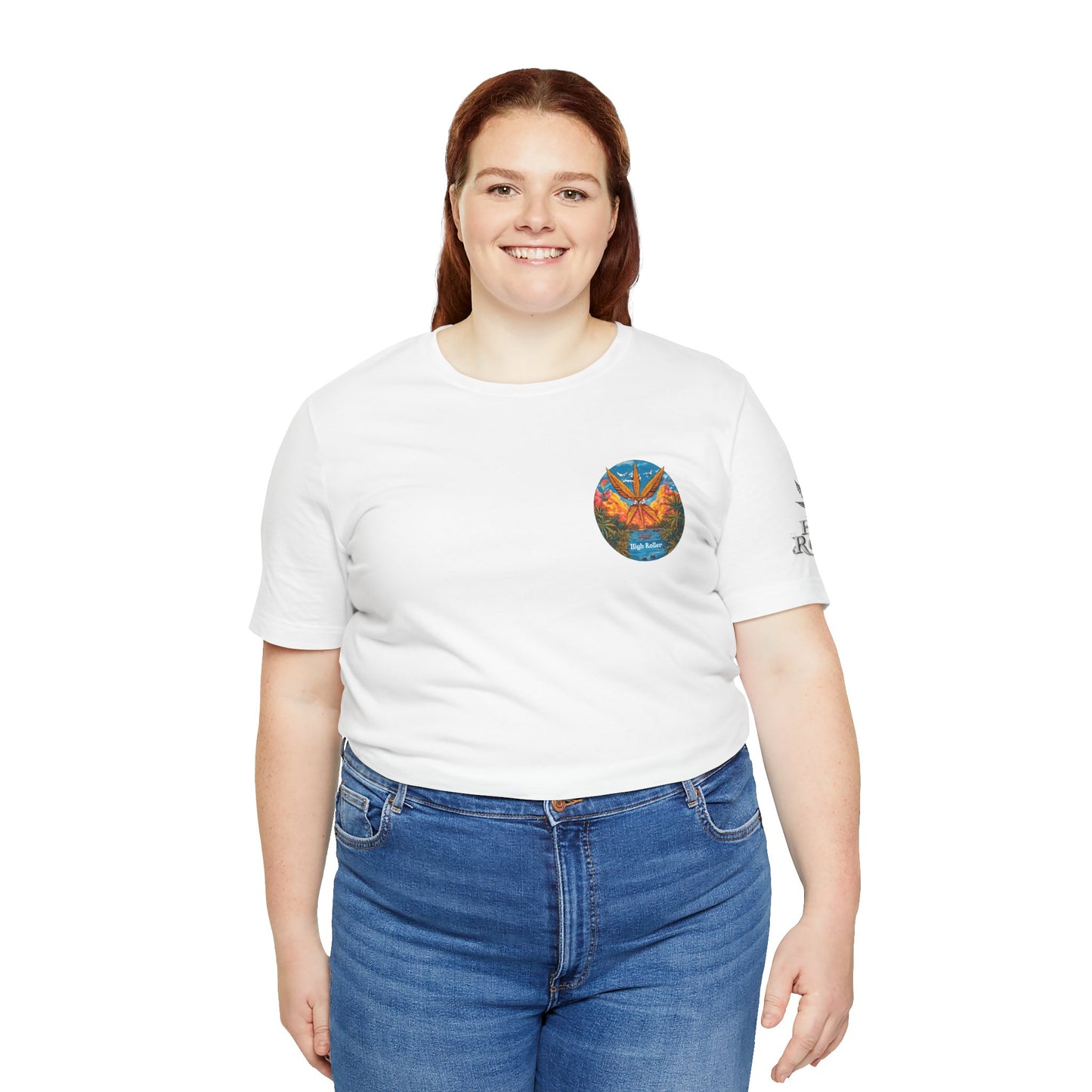 Cannabis Paradise Circle Tee - Tropical Sunset Art Design | High Roller
