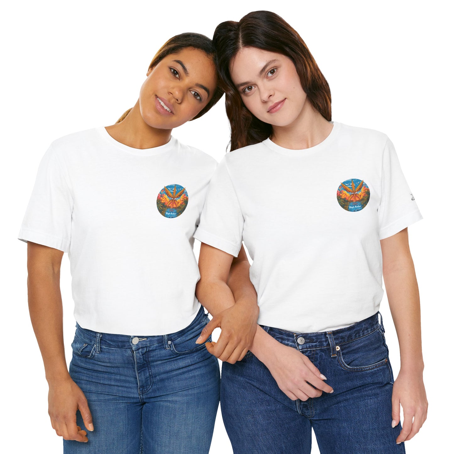 Cannabis Paradise Circle Tee - Tropical Sunset Art Design | High Roller