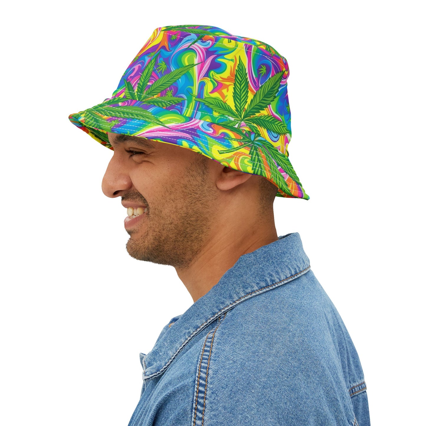 "HIGH ROLLER" Psychedelic Rainbow Swirl Bucket Hat