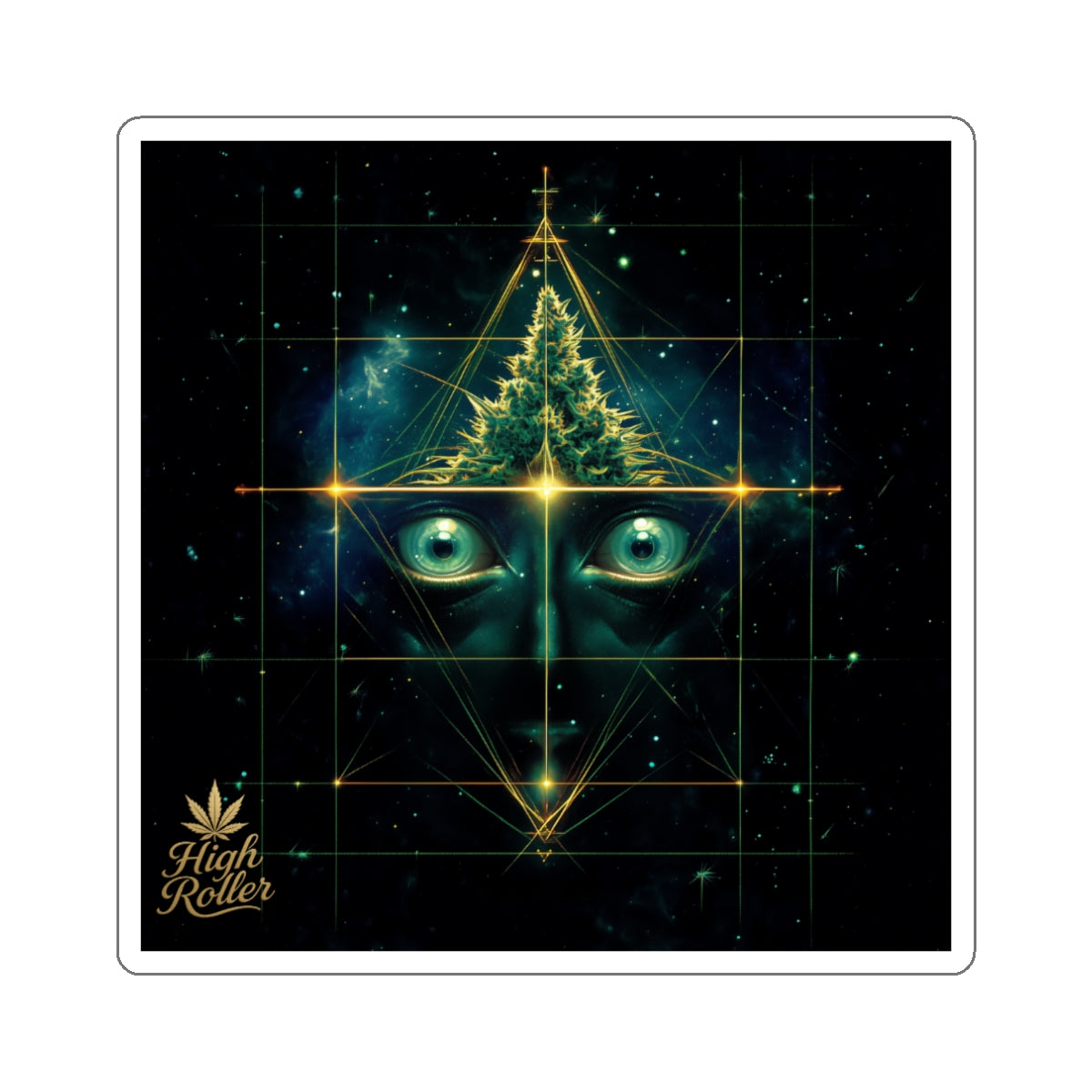 Sacred Geometry Cannabis Art Sticker | High Roller Third Eye | Premium Die-Cut Vinyl Decal