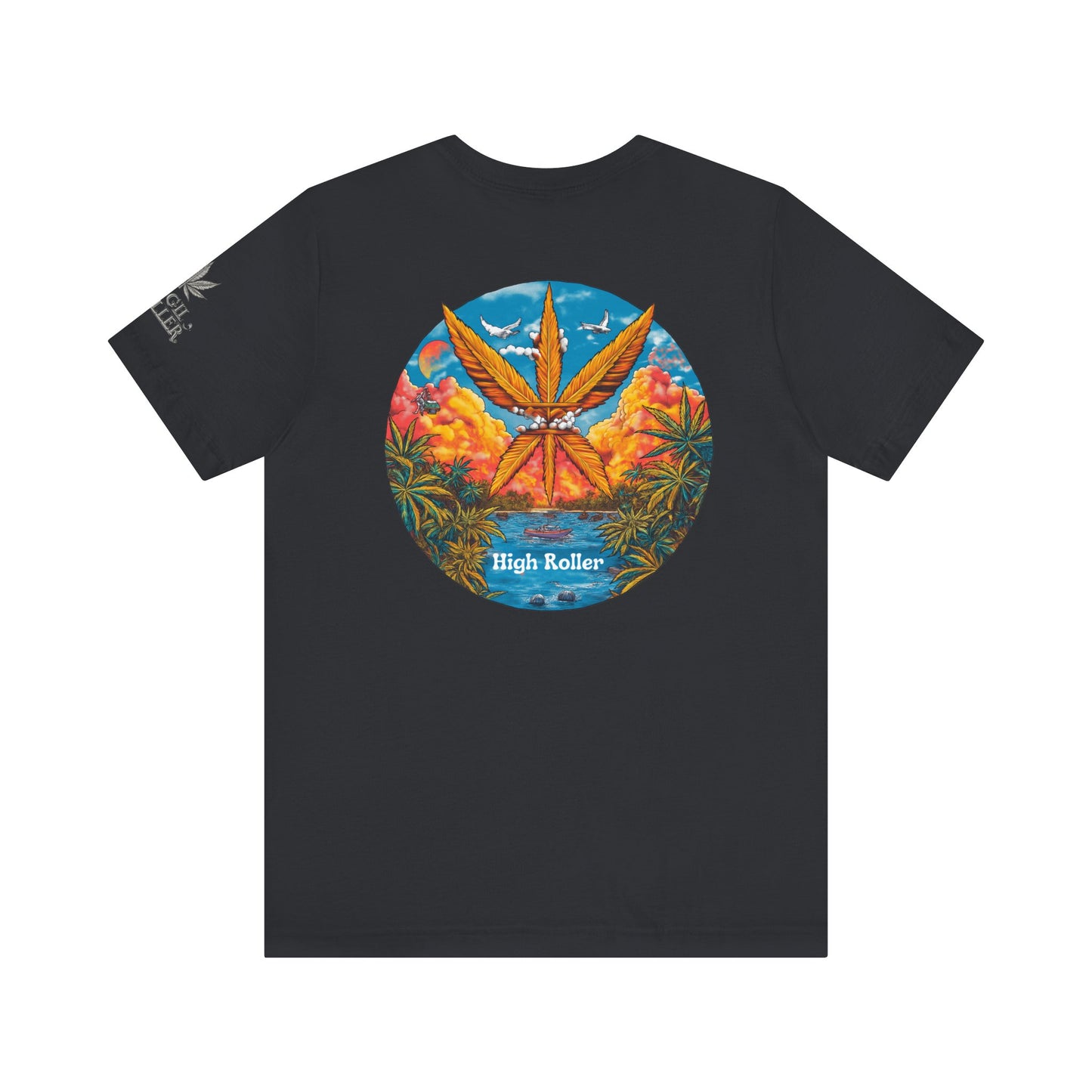 Cannabis Paradise Circle Tee - Tropical Sunset Art Design | High Roller