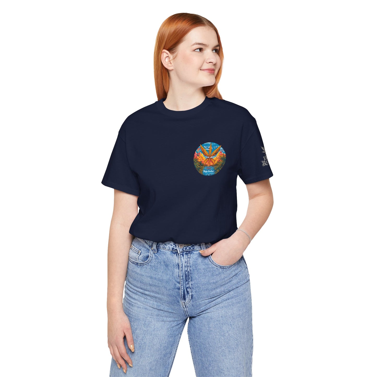 Cannabis Paradise Circle Tee - Tropical Sunset Art Design | High Roller