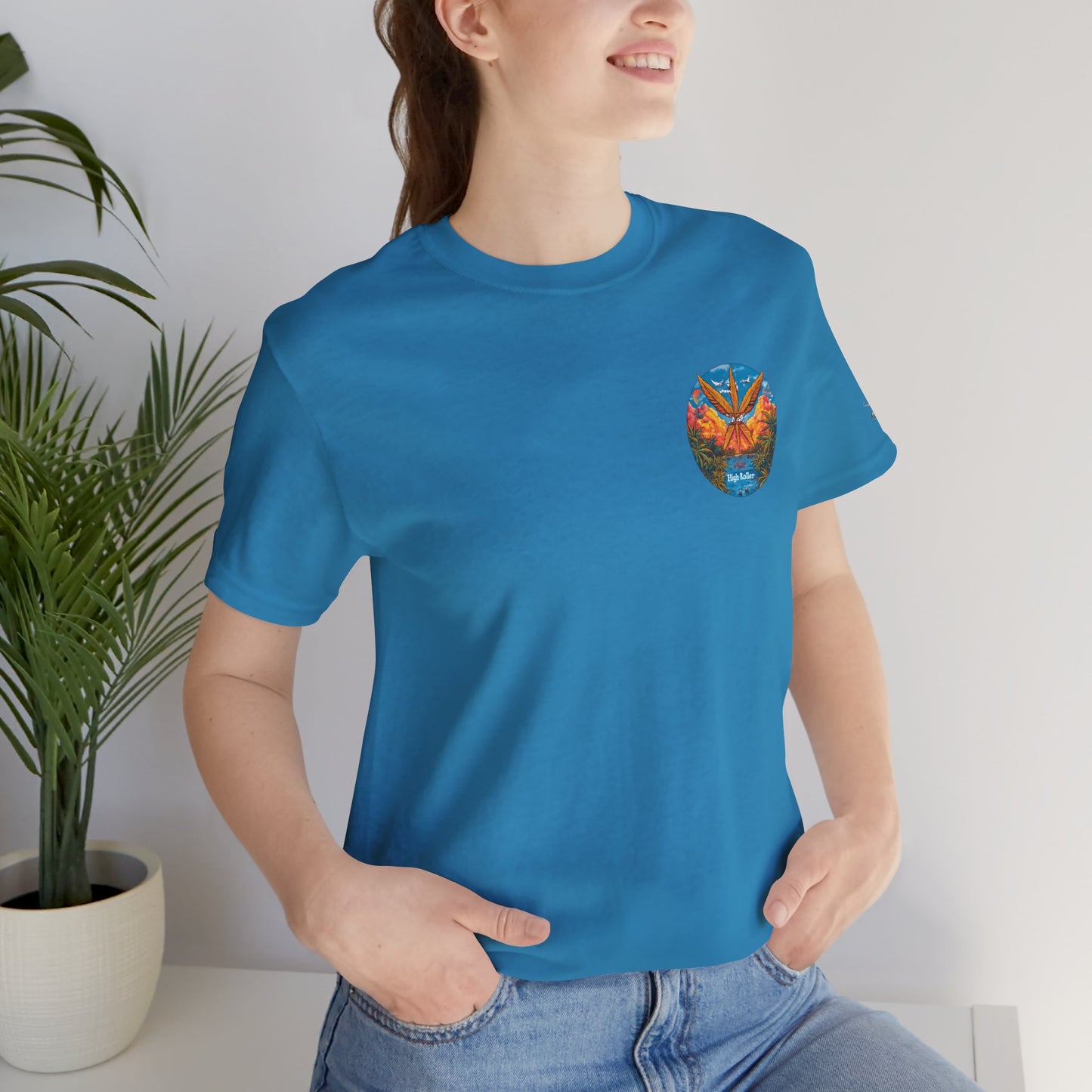 Cannabis Paradise Circle Tee - Tropical Sunset Art Design | High Roller