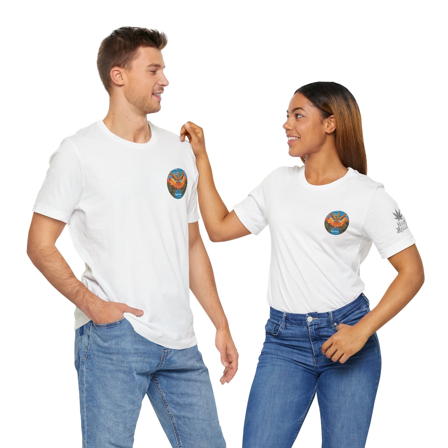 Cannabis Paradise Circle Tee - Tropical Sunset Art Design | High Roller