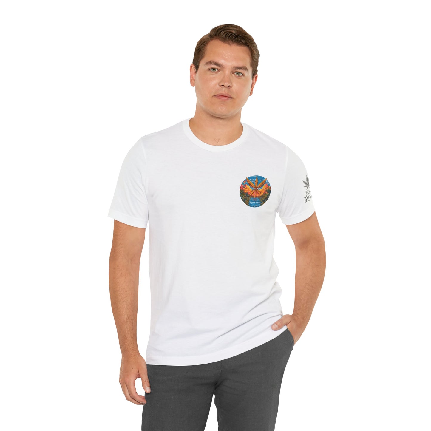 Cannabis Paradise Circle Tee - Tropical Sunset Art Design | High Roller