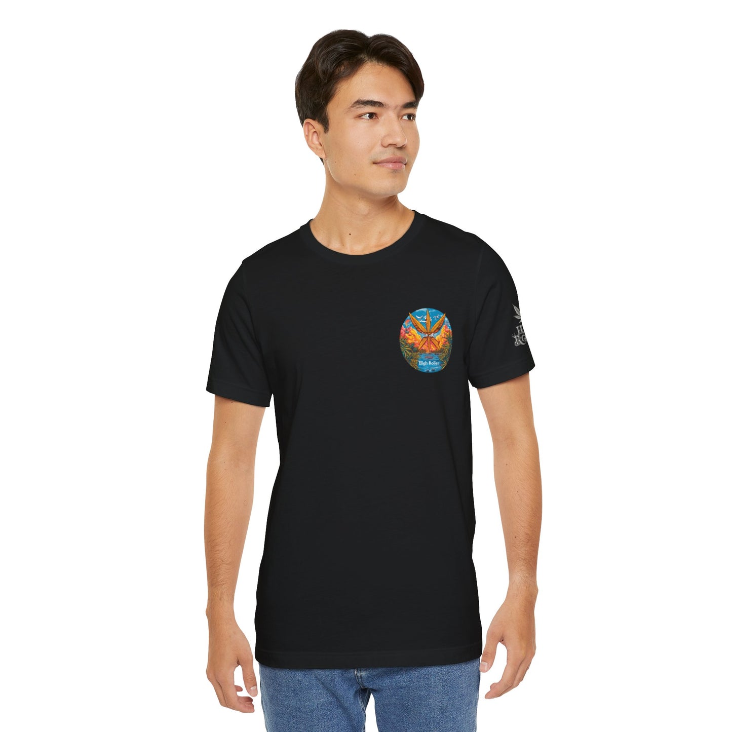 Cannabis Paradise Circle Tee - Tropical Sunset Art Design | High Roller