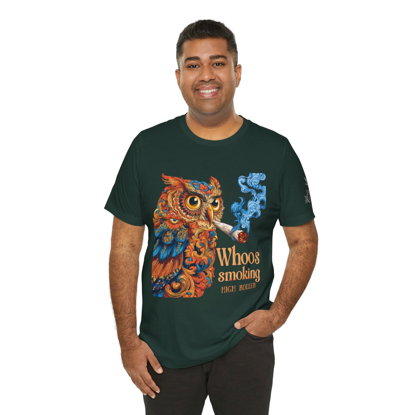 Whoos Smoking Owl Tee - Wise Cannabis Art Design | High Roller