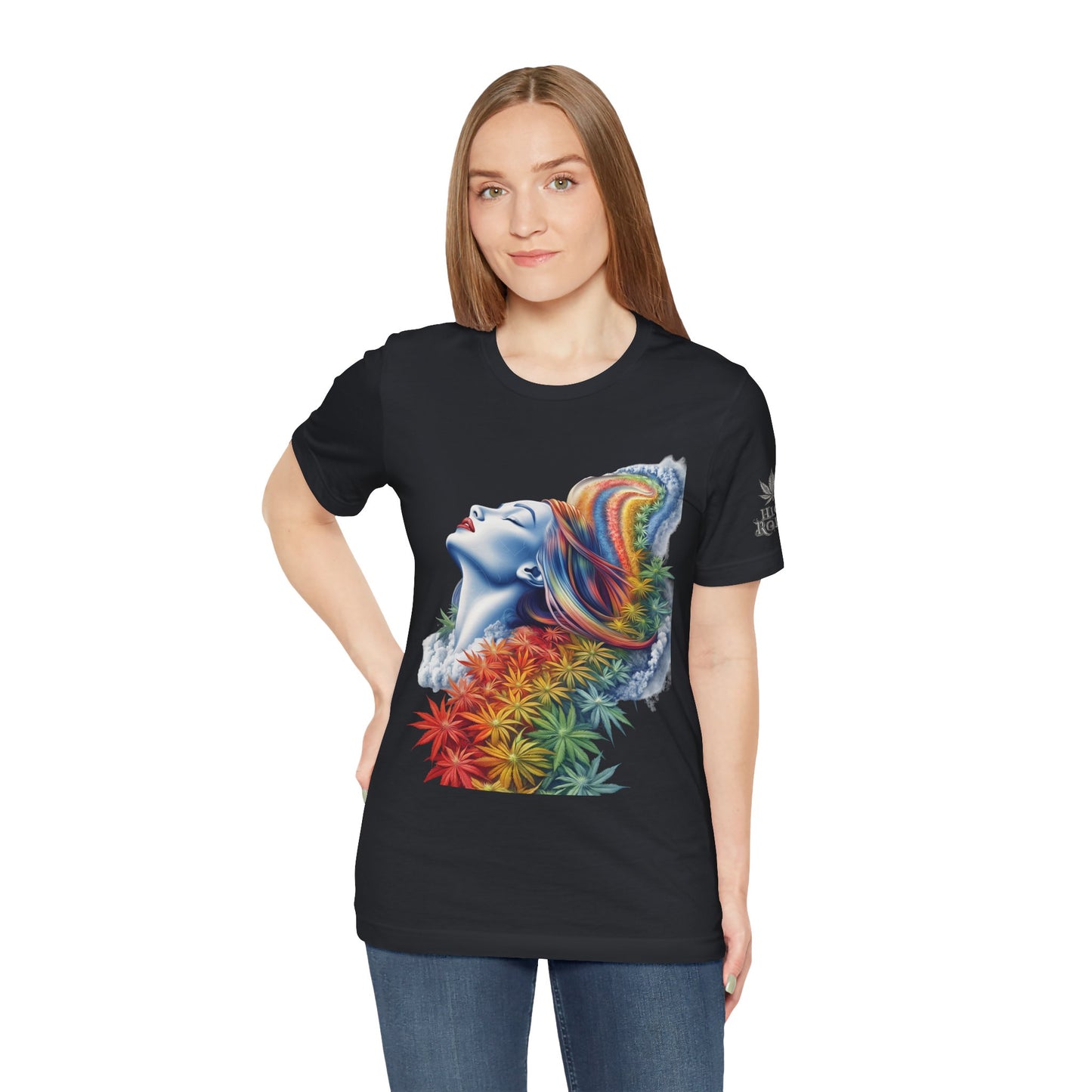 Rainbow Cannabis Goddess Tee - Ethereal Beauty Art Design | High Roller