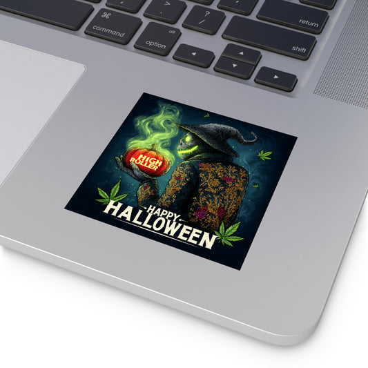 Mystical Witch HIGH ROLLER Pumpkin Halloween Sticker - Premium Botanical Enchantress Cannabis 420 Vinyl Decal