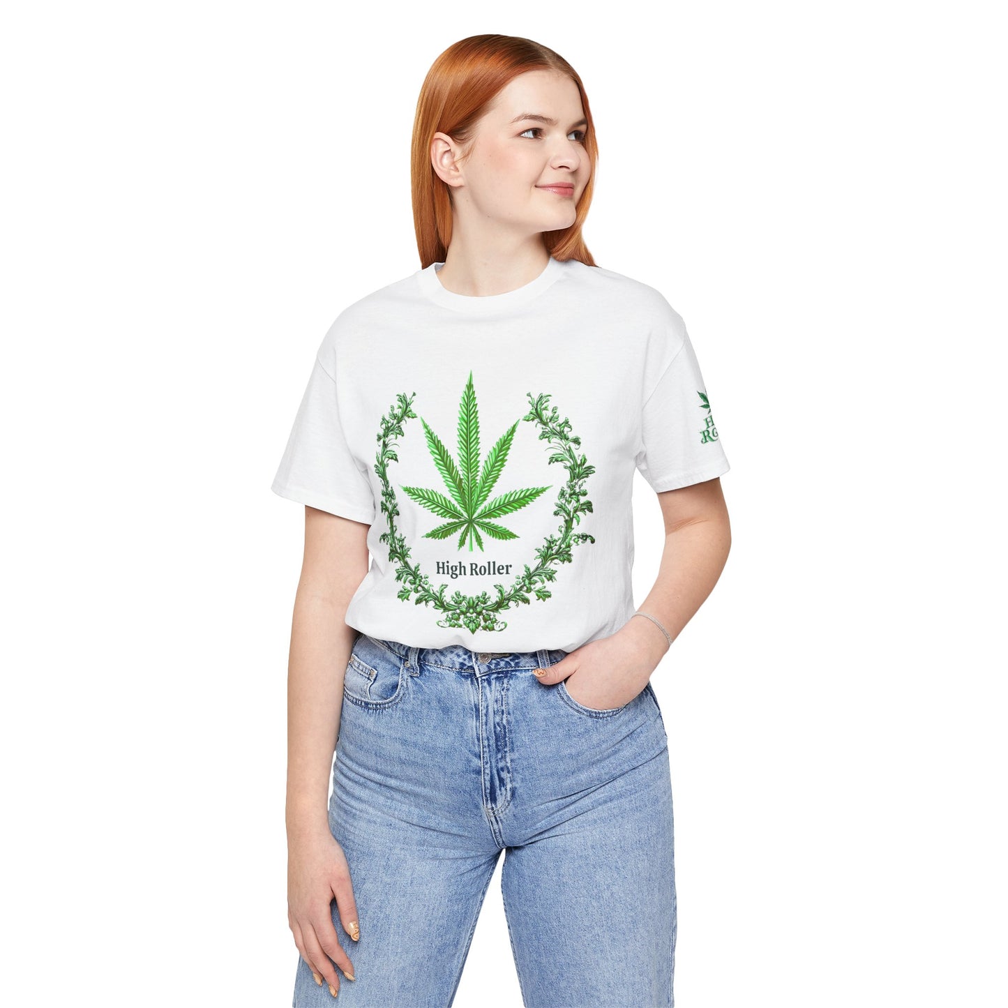 Cannabis Crest Wreath Tee - Botanical Elegance Art Design | High Roller