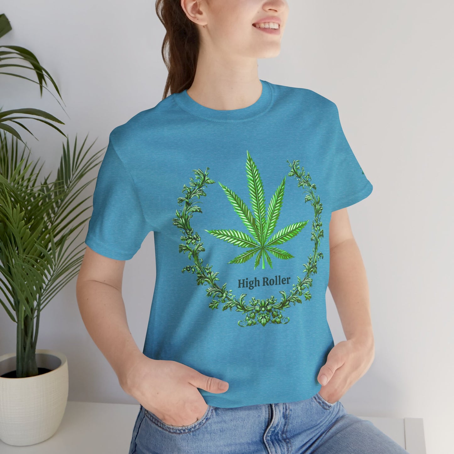 Cannabis Crest Wreath Tee - Botanical Elegance Art Design | High Roller