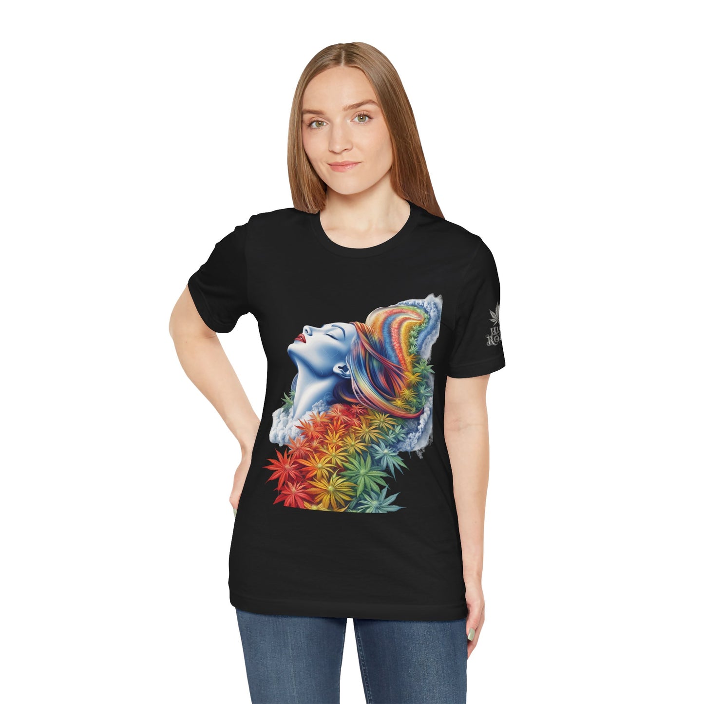 Rainbow Cannabis Goddess Tee - Ethereal Beauty Art Design | High Roller