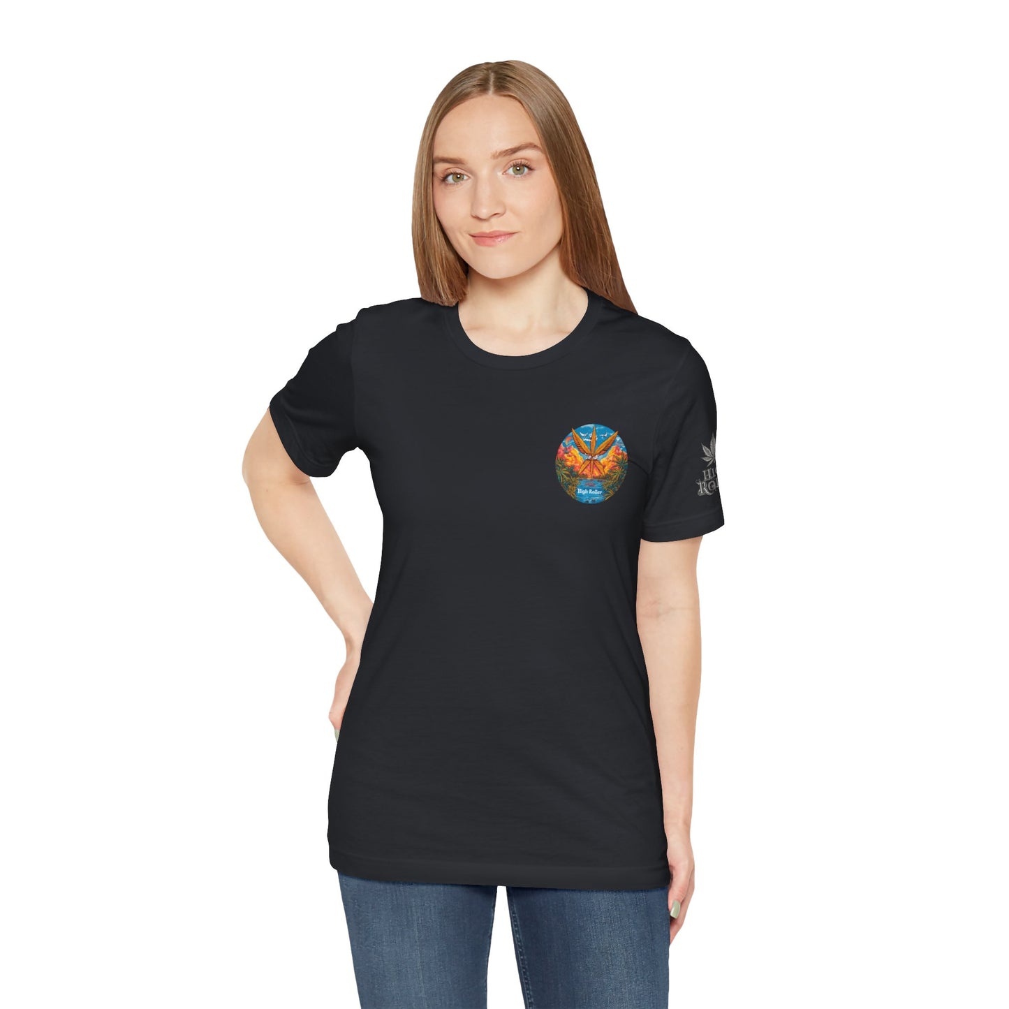 Cannabis Paradise Circle Tee - Tropical Sunset Art Design | High Roller