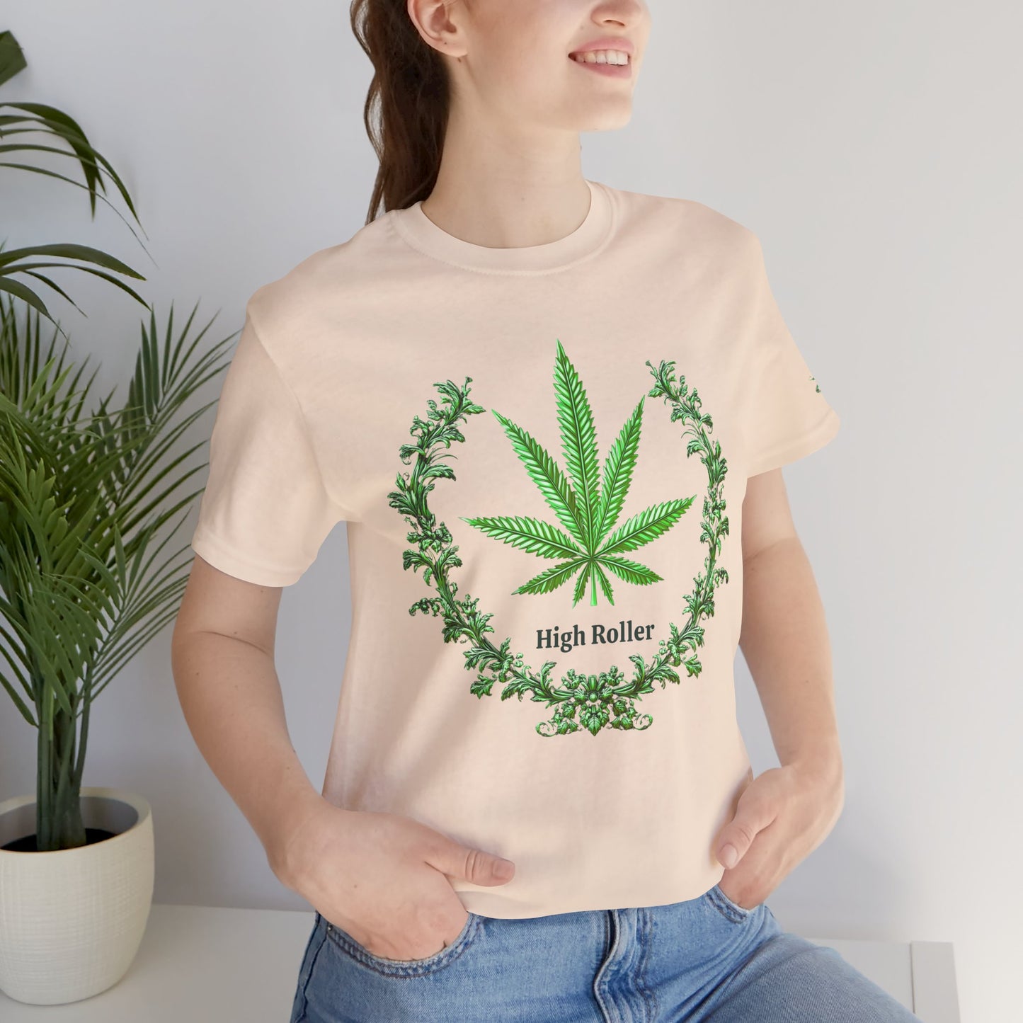 Cannabis Crest Wreath Tee - Botanical Elegance Art Design | High Roller