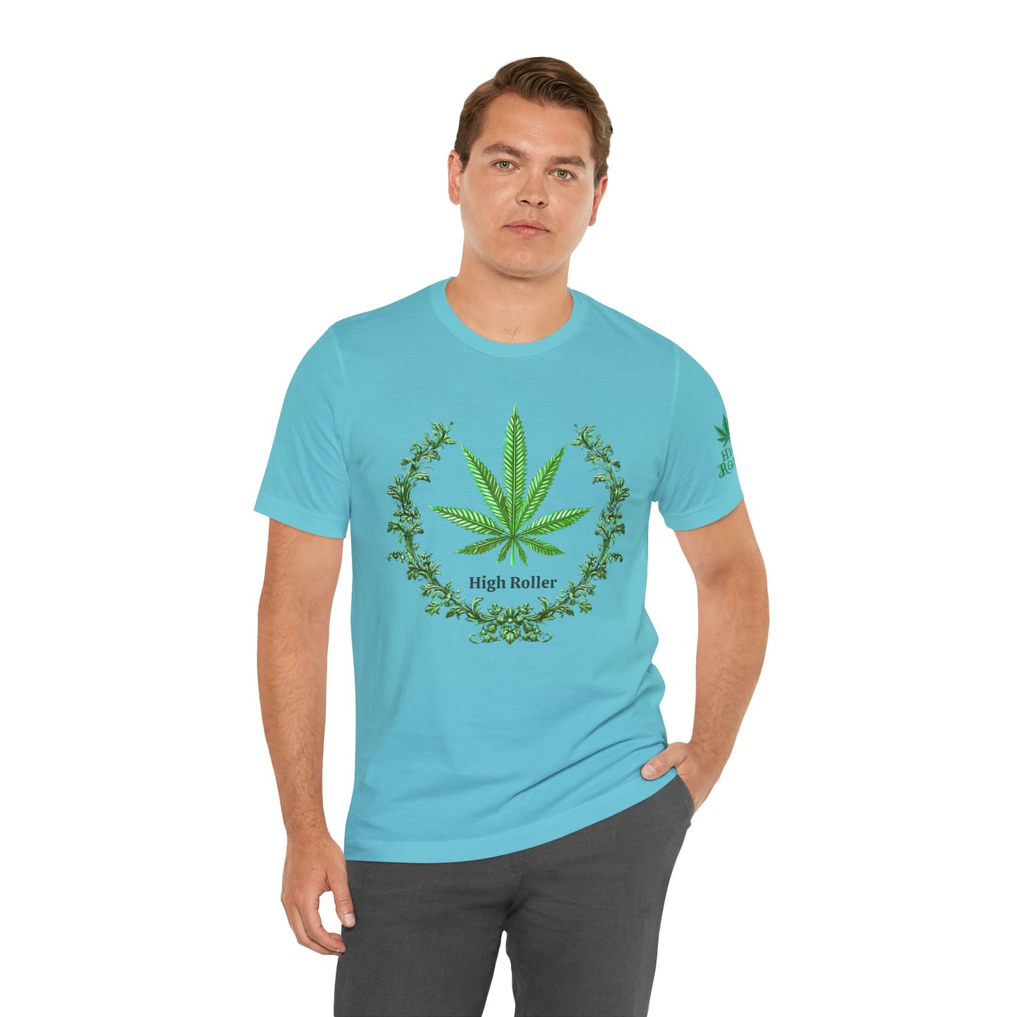 Cannabis Crest Wreath Tee - Botanical Elegance Art Design | High Roller