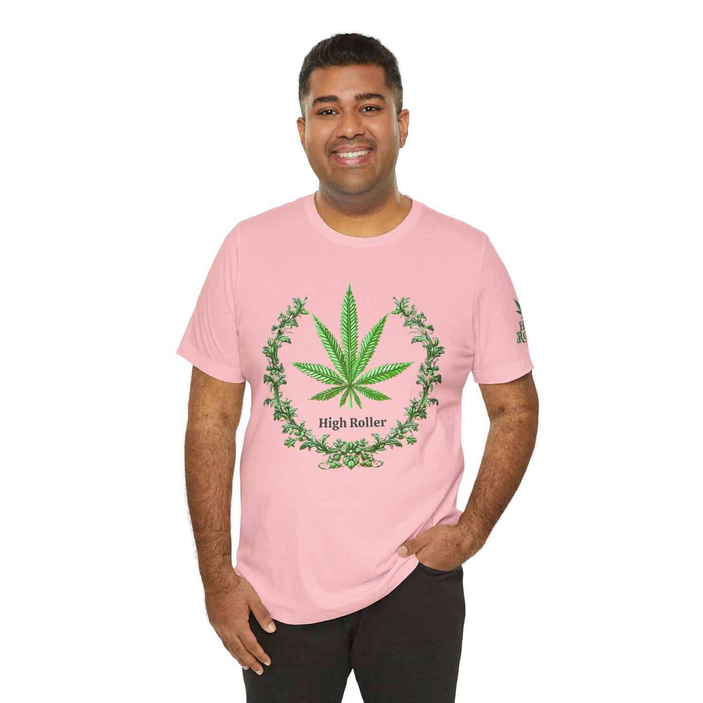 Cannabis Crest Wreath Tee - Botanical Elegance Art Design | High Roller