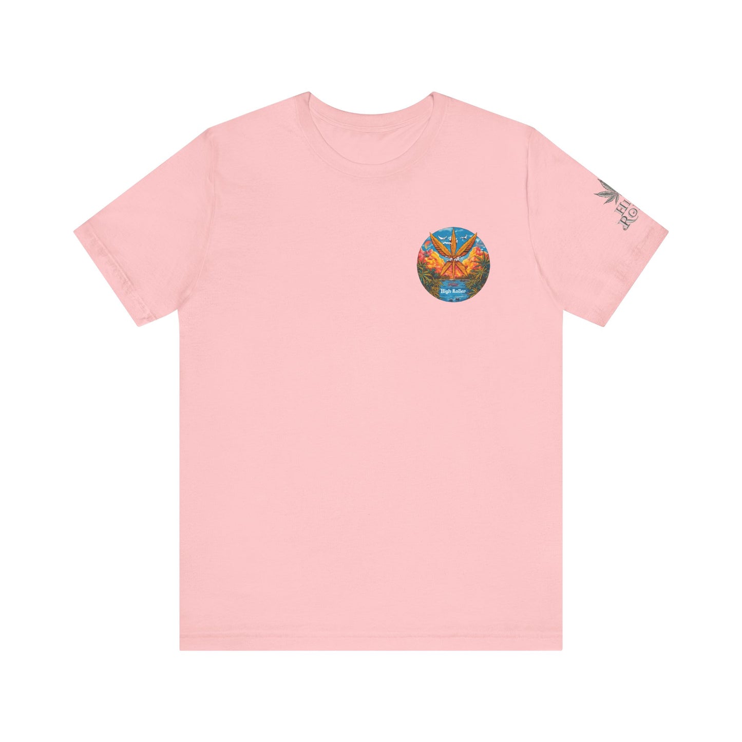 Cannabis Paradise Circle Tee - Tropical Sunset Art Design | High Roller