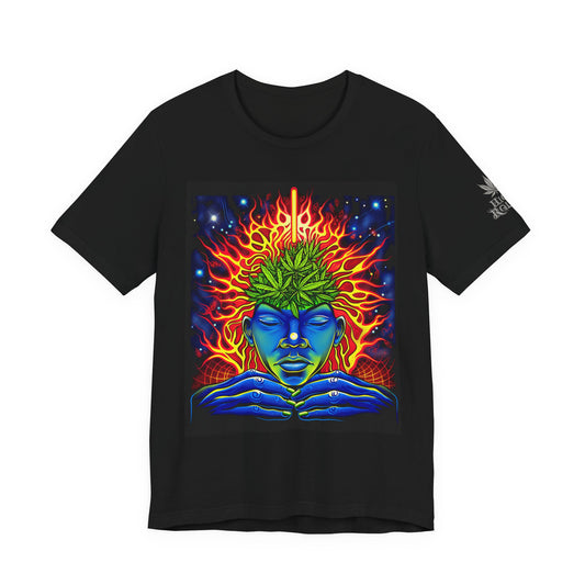 Third Eye Awakening Premium Cannabis Culture T-Shirt - Cosmic Consciousness Black Tee With Fire And Mysticism Symbolism