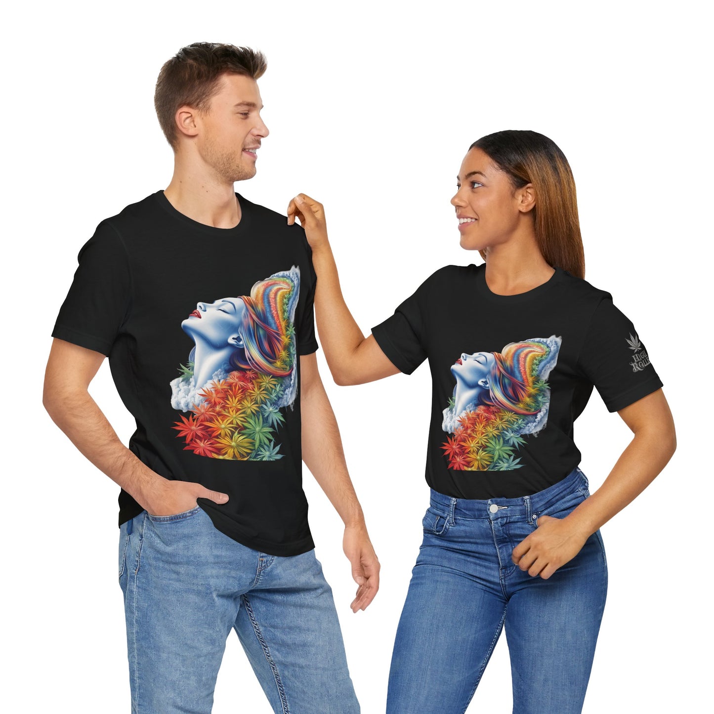 Rainbow Cannabis Goddess Tee - Ethereal Beauty Art Design | High Roller