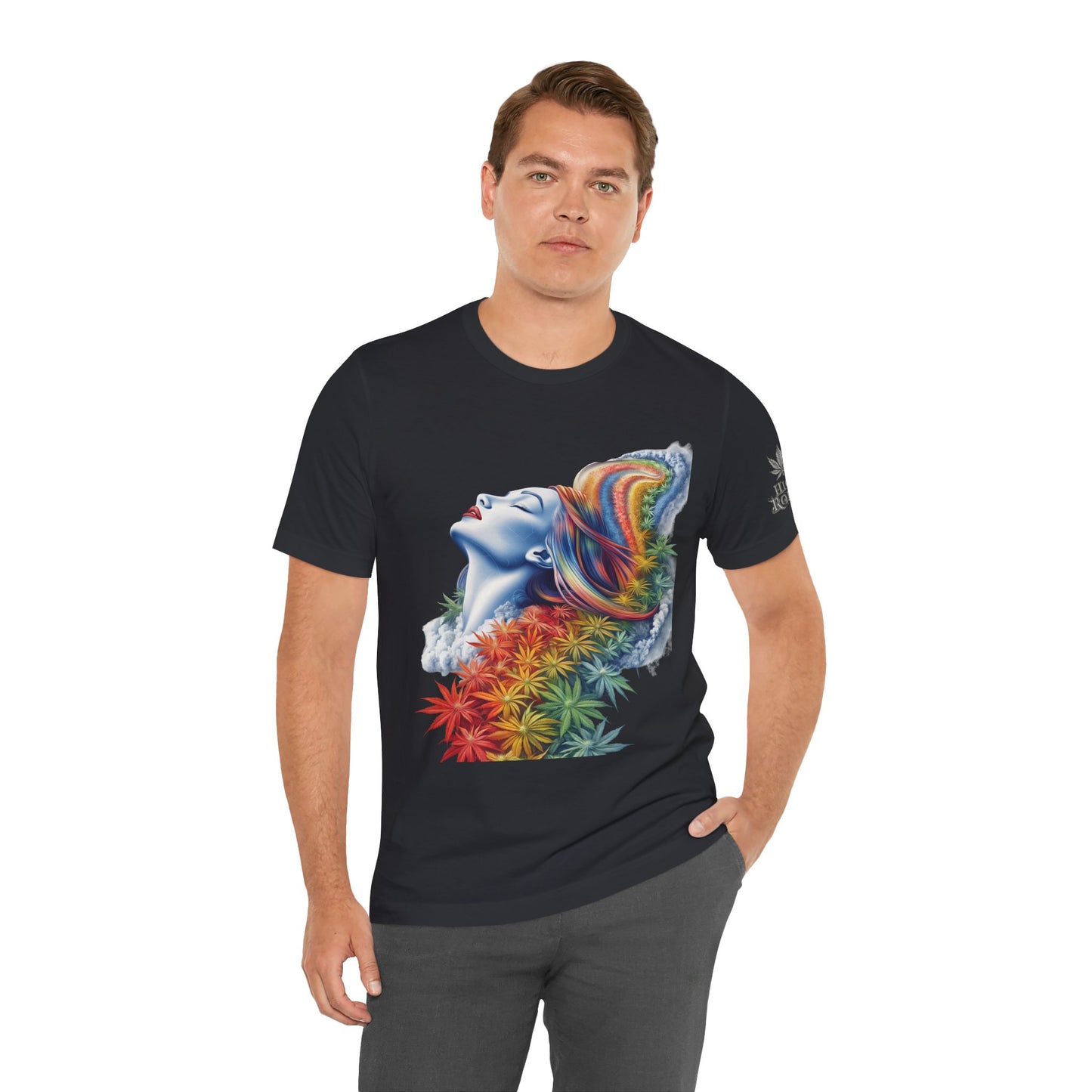 Rainbow Cannabis Goddess Tee - Ethereal Beauty Art Design | High Roller