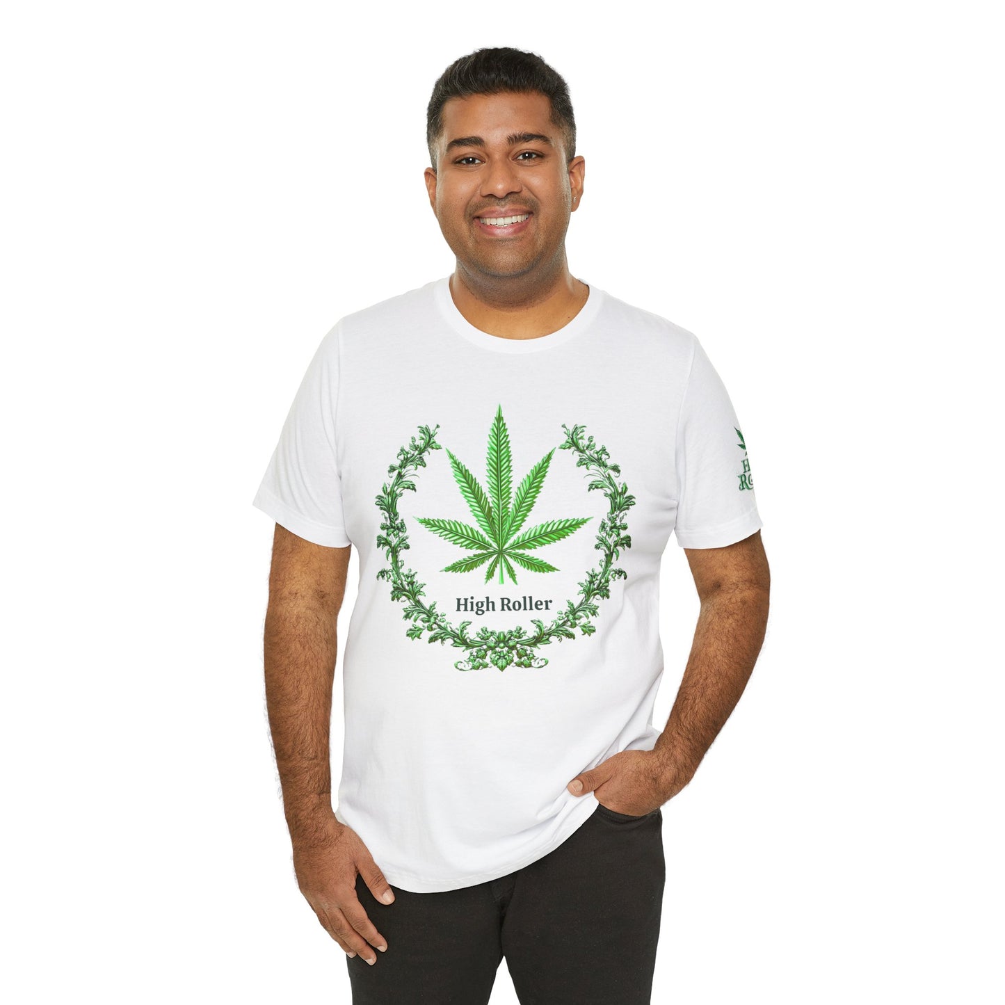 Cannabis Crest Wreath Tee - Botanical Elegance Art Design | High Roller