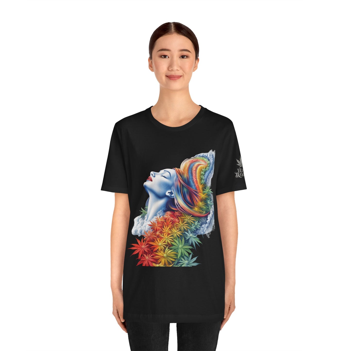 Rainbow Cannabis Goddess Tee - Ethereal Beauty Art Design | High Roller