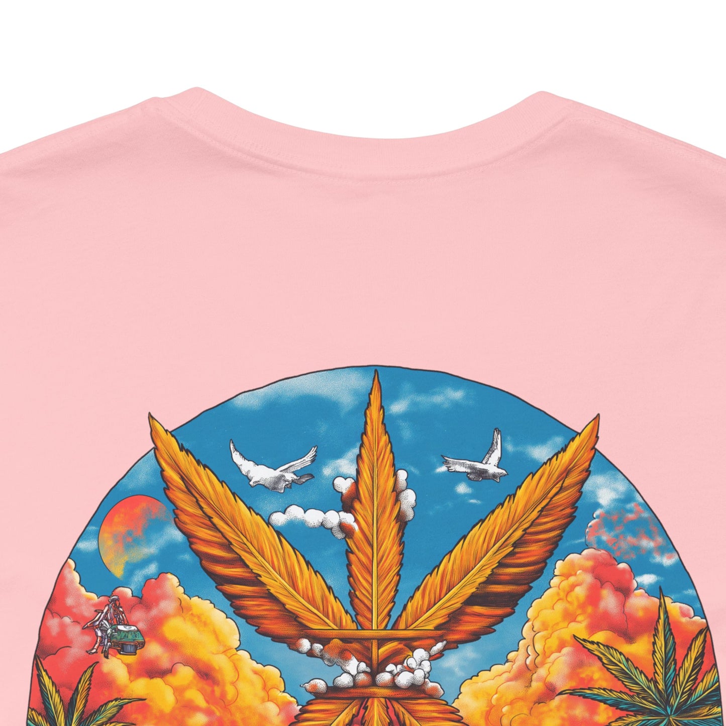 Cannabis Paradise Circle Tee - Tropical Sunset Art Design | High Roller
