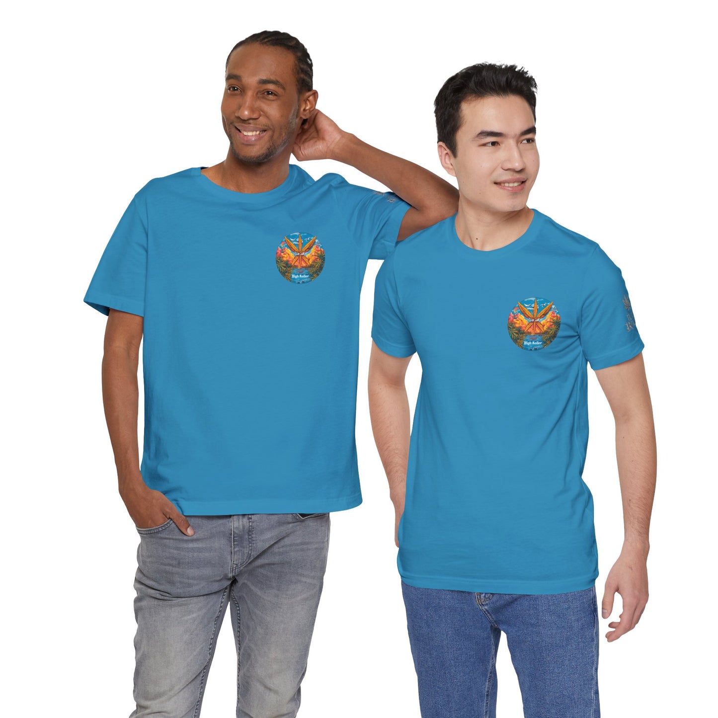 Cannabis Paradise Circle Tee - Tropical Sunset Art Design | High Roller