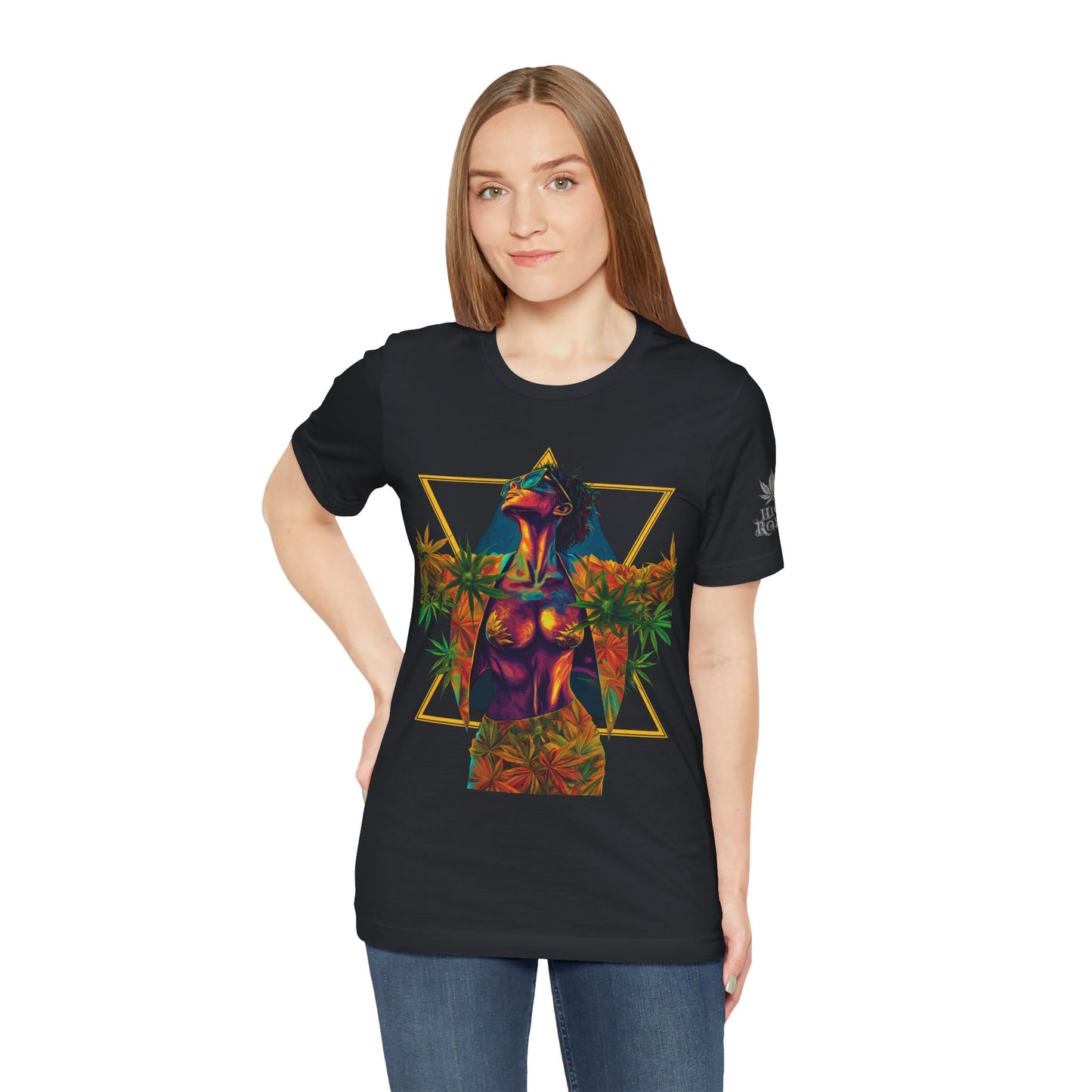 Sacred Geometry Cannabis Goddess Tee - Psychedelic Beauty Art Design | High Roller