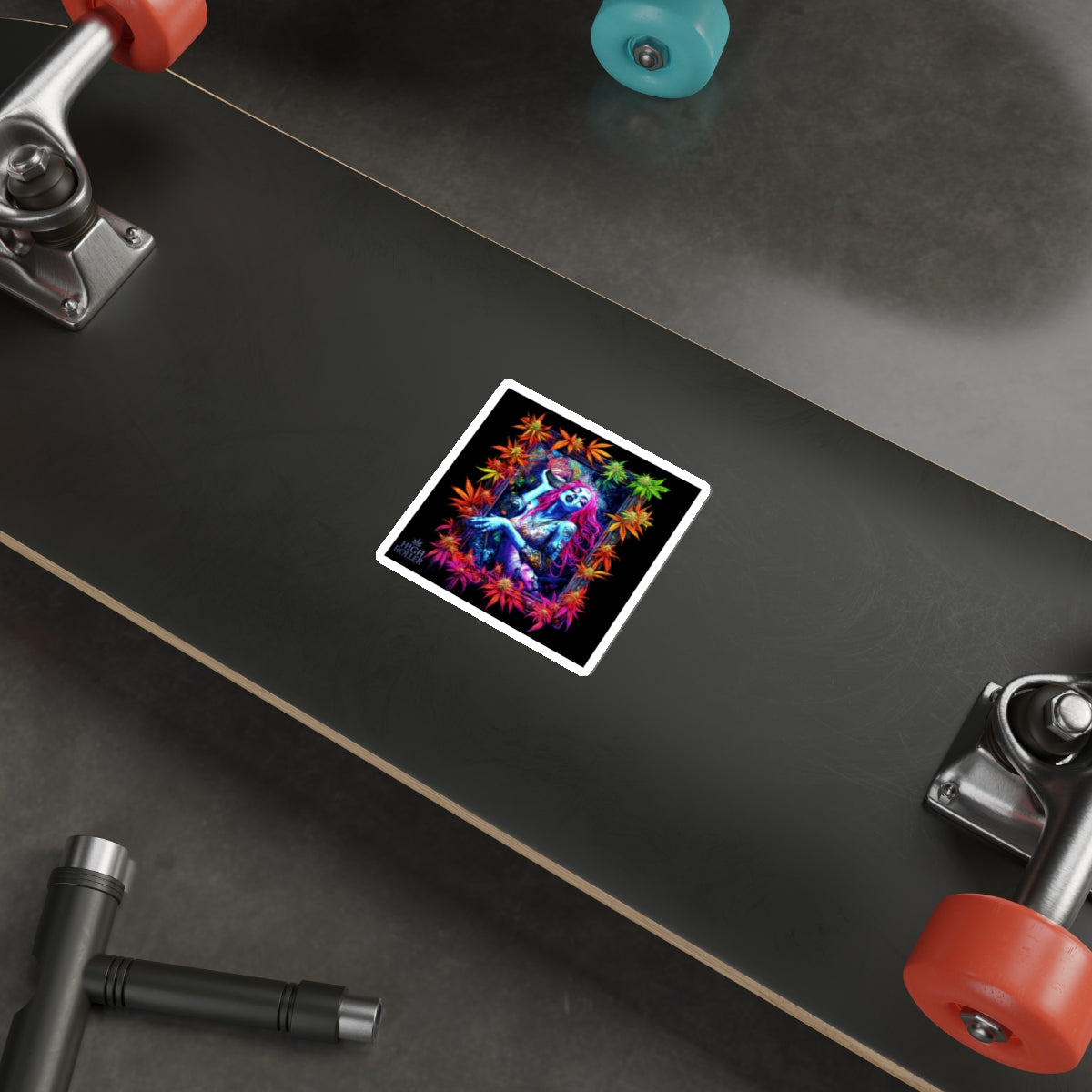 Neon Cannabis Art Sticker | High Roller Psychedelic Woman | Premium Die-Cut Vinyl Decal