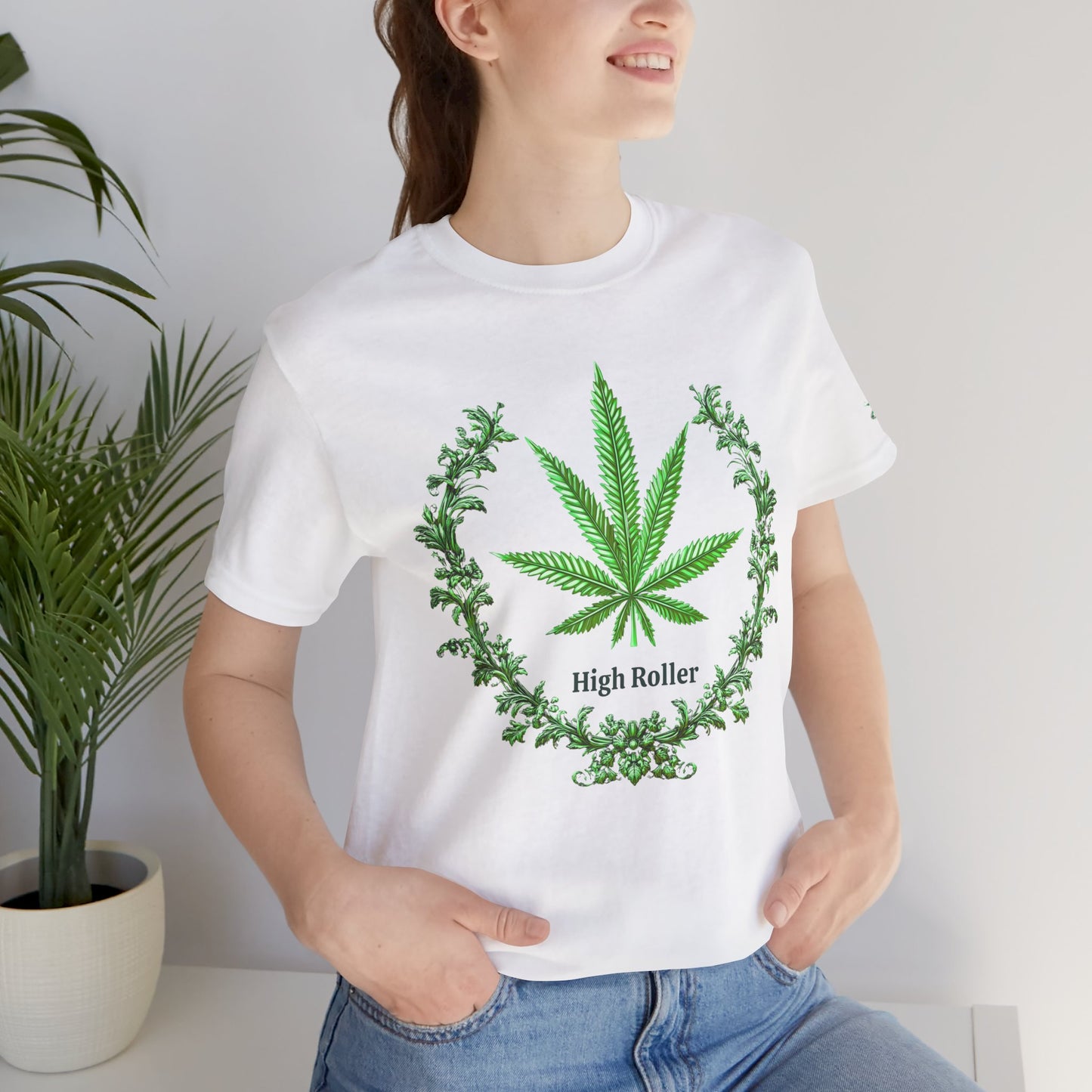 Cannabis Crest Wreath Tee - Botanical Elegance Art Design | High Roller