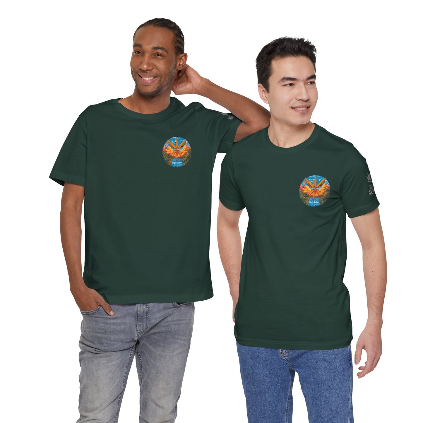 Cannabis Paradise Circle Tee - Tropical Sunset Art Design | High Roller
