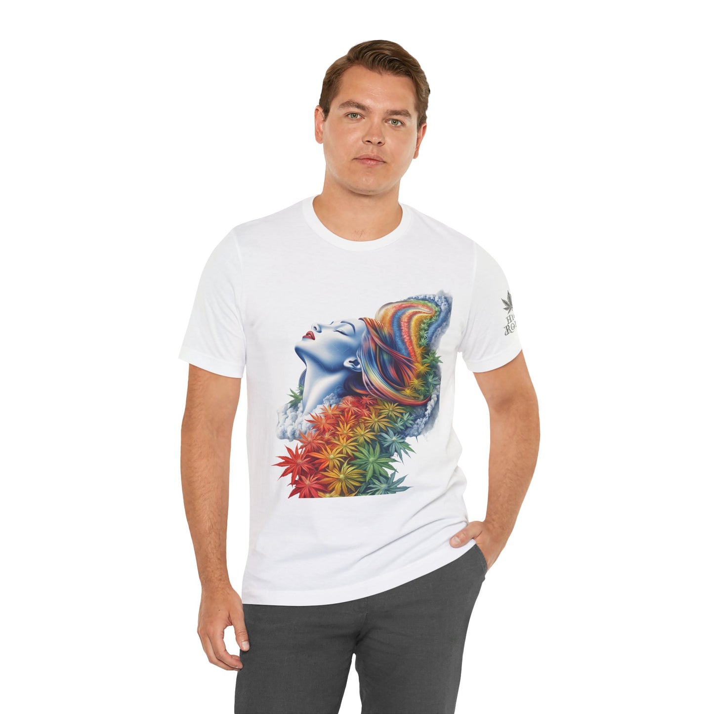 Rainbow Cannabis Goddess Tee - Ethereal Beauty Art Design | High Roller