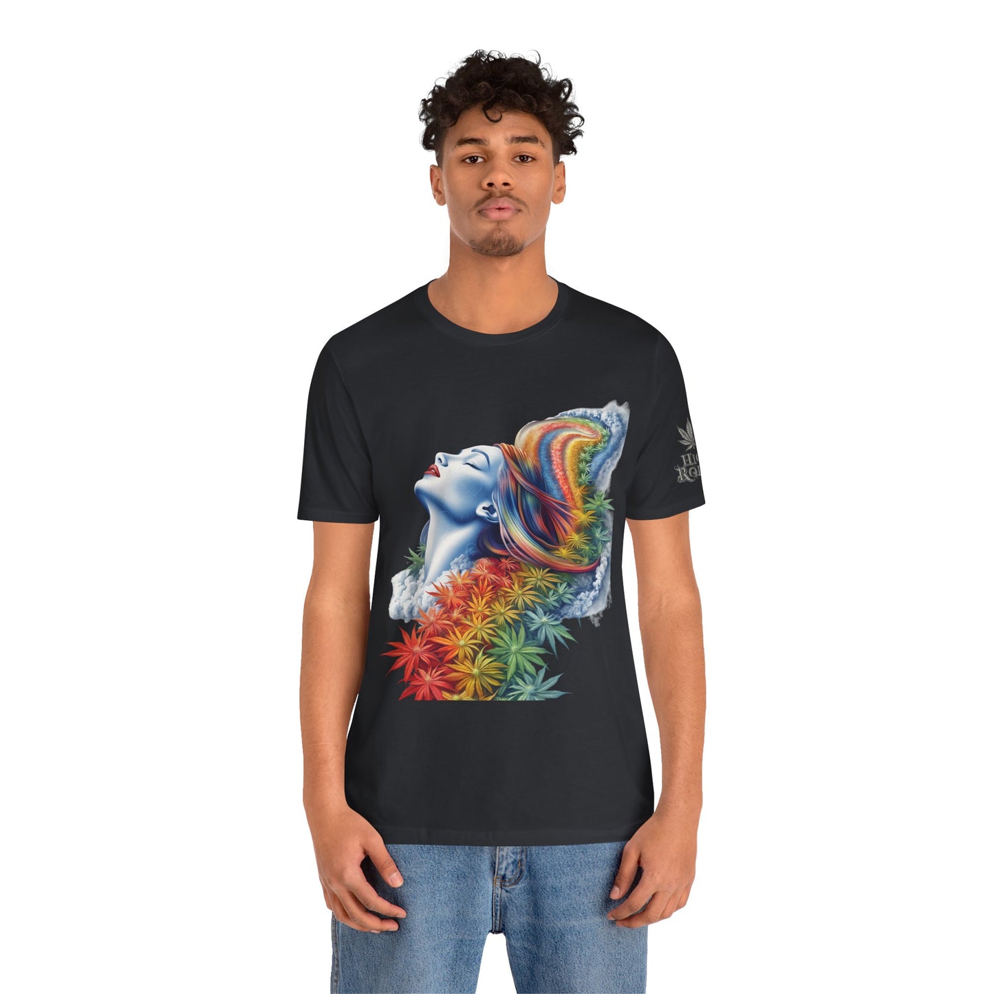 Rainbow Cannabis Goddess Tee - Ethereal Beauty Art Design | High Roller